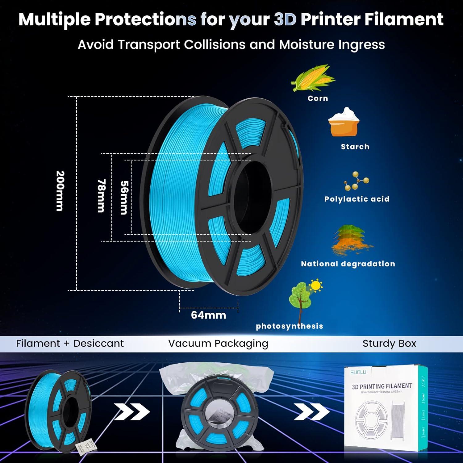 imageSUNLU 3D Printer Filament PLA Plus 175mm SUNLU Neatly Wound PLA Filament 175mm PRO PLA Filament for Most FDM 3D Printer Dimensional Accuracy  002 mm 1 kg Spool22lbsCoffee1kgsky Blue