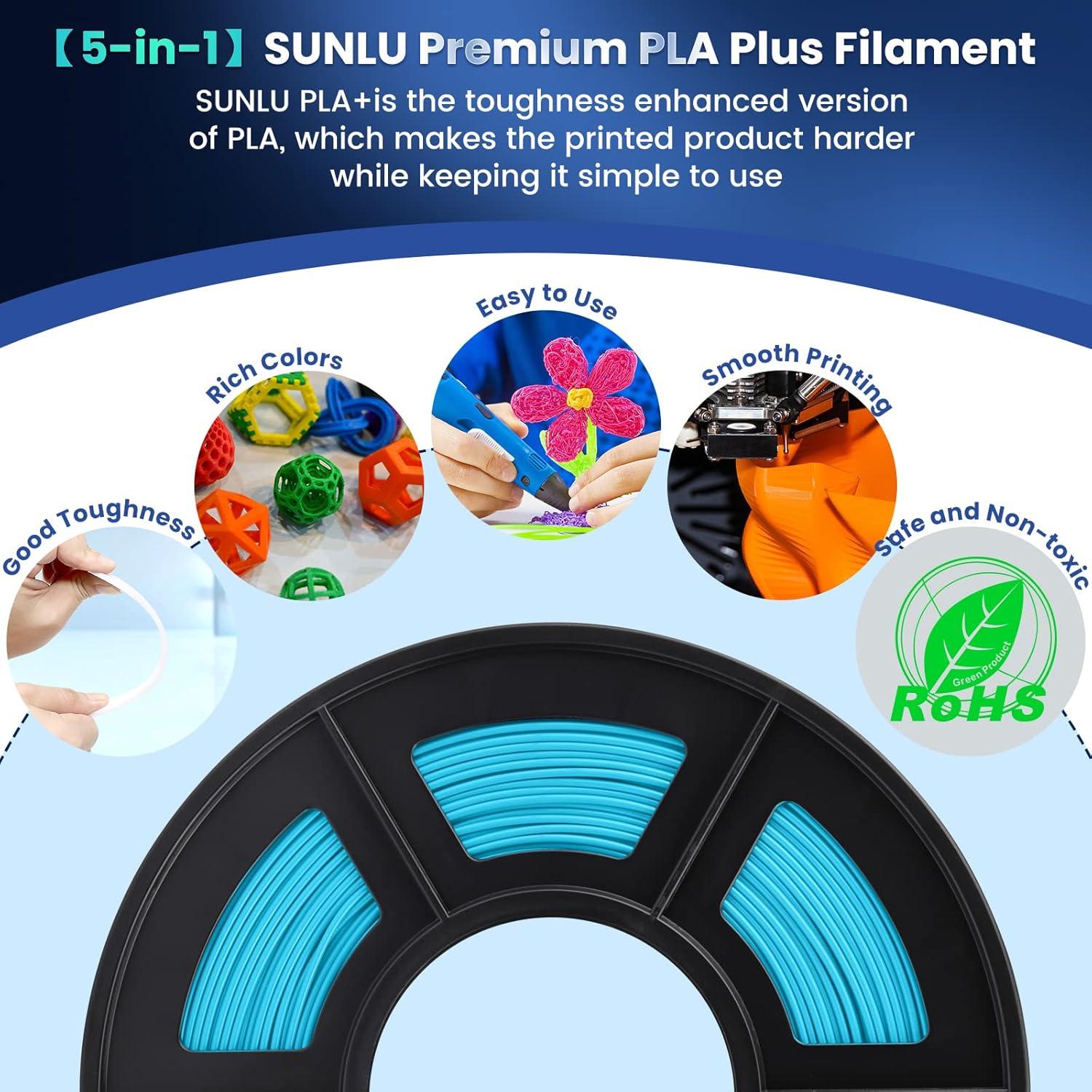 imageSUNLU 4KG 3D Printer Filament PLA Plus 175mm SUNLU Neatly Wound PLA Filament 175mm PRO PLA Filament for Most FDM 3D Printer 1 kg Spool 4 Packs BlackGreyOlive GreenVivid Yellow1kgsky Blue