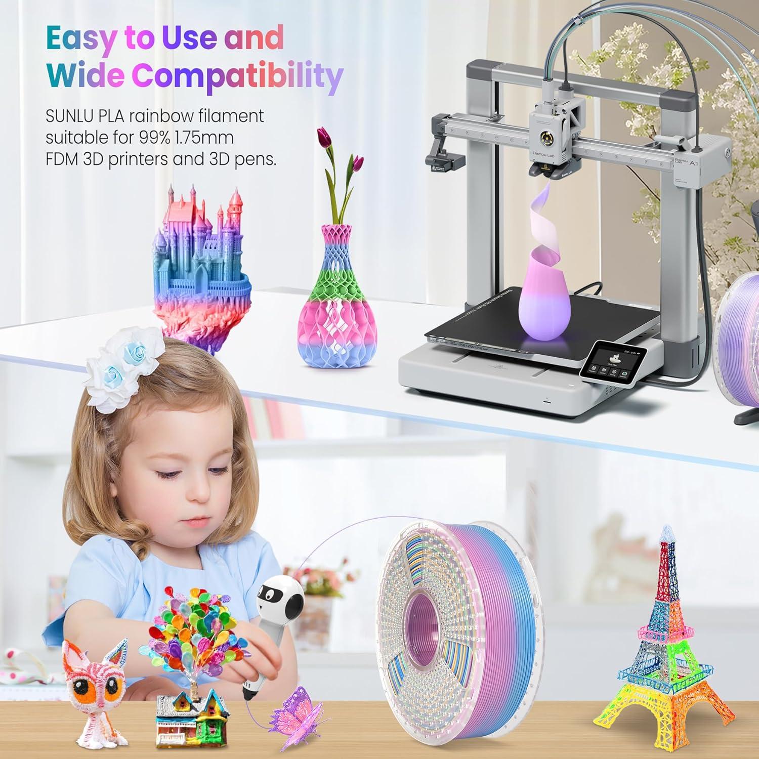 imageSUNLU PLA Filament 16 Color Bundle Multicolor PLA 3D Printer Filament 175mm Individually Vacuum Packed 025kg per Spool 4kg in Total 16 Pack 12 Regular Solid Color and 4 Transparent ColorRainbow Transparent01020304