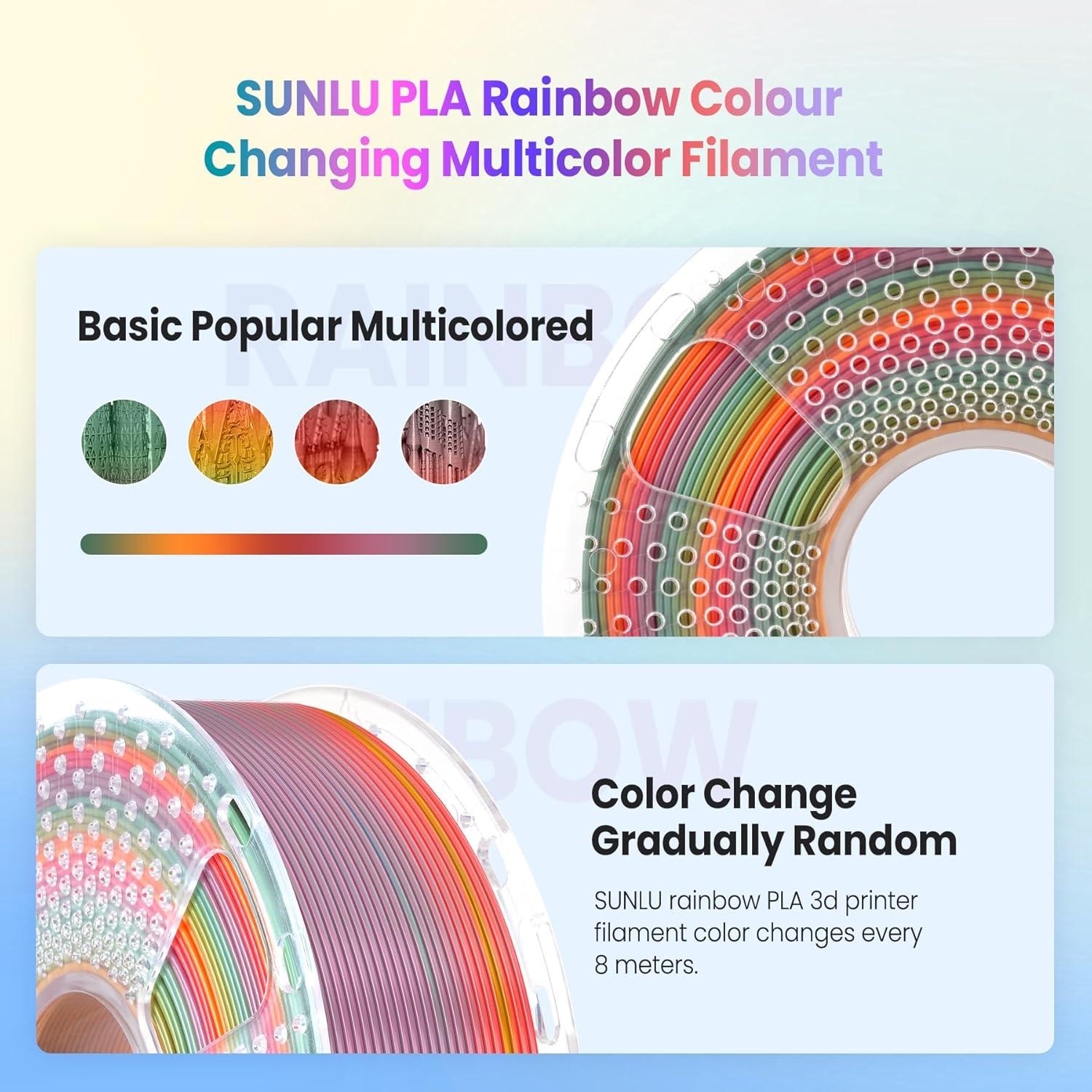 imageSUNLU PLA Filament 16 Color Bundle Multicolor PLA 3D Printer Filament 175mm Individually Vacuum Packed 025kg per Spool 4kg in Total 16 Pack 12 Regular Solid Color and 4 Transparent ColorRainbow 01