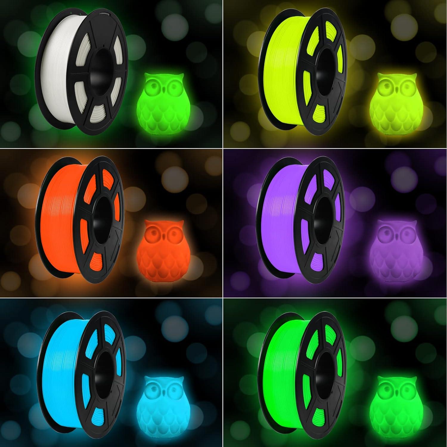 imageSUNLU PLA Filament 16 Color Bundle Multicolor PLA 3D Printer Filament 175mm Individually Vacuum Packed 025kg per Spool 4kg in Total 16 Pack 12 Regular Solid Color and 4 Transparent ColorGlow in the Dark  White to Glow Green