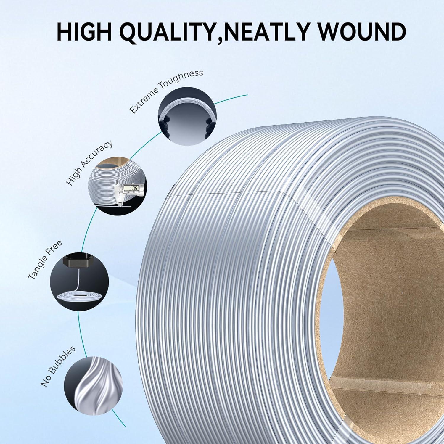 imageSUNLU PLA Plus Filament Refill 175mm 4KG 3D Printer Filament PLA Refill NoSpool Black PLA Filament for Reusable Spools Compatible with Bambu Labs Filament 4Rolls 1KGRoll500g4 Silk White