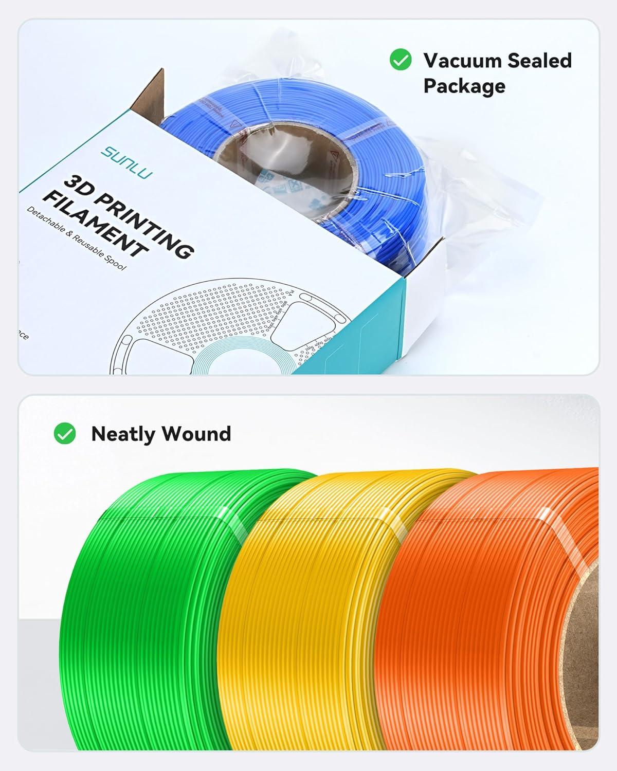 imageSUNLU PLA Plus Filament Refill 175mm 4KG 3D Printer Filament PLA Refill NoSpool Black PLA Filament for Reusable Spools Compatible with Bambu Labs Filament 4Rolls 1KGRollMatte Petg Grey