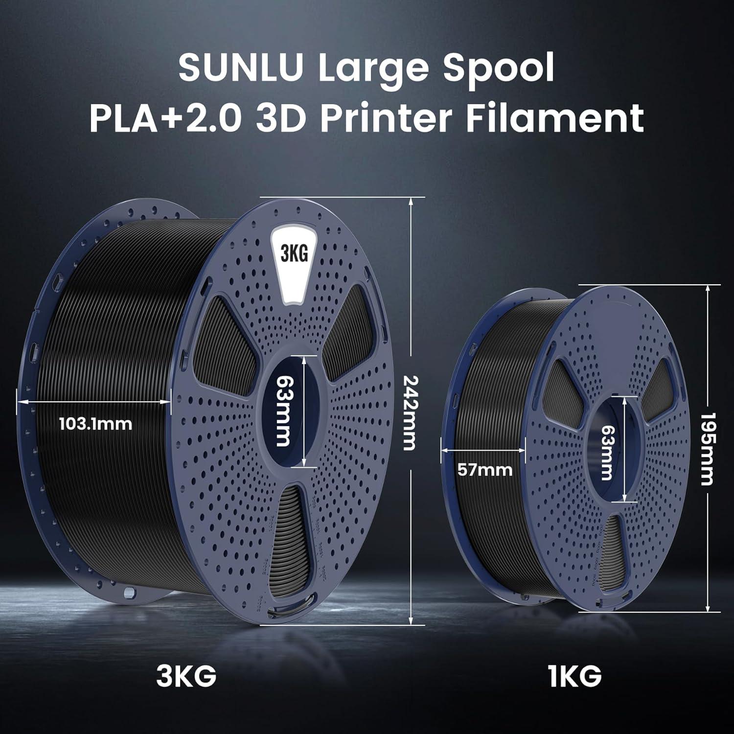 imageSUNLU PLA20 3D Printer Filament Bundle 4KG Upgrade PLA Filament 175mm Tougher and Stronger Dimensional Accuracy 002mm 1KG per Spool 4 Packs 4KG Total Black3kg Black