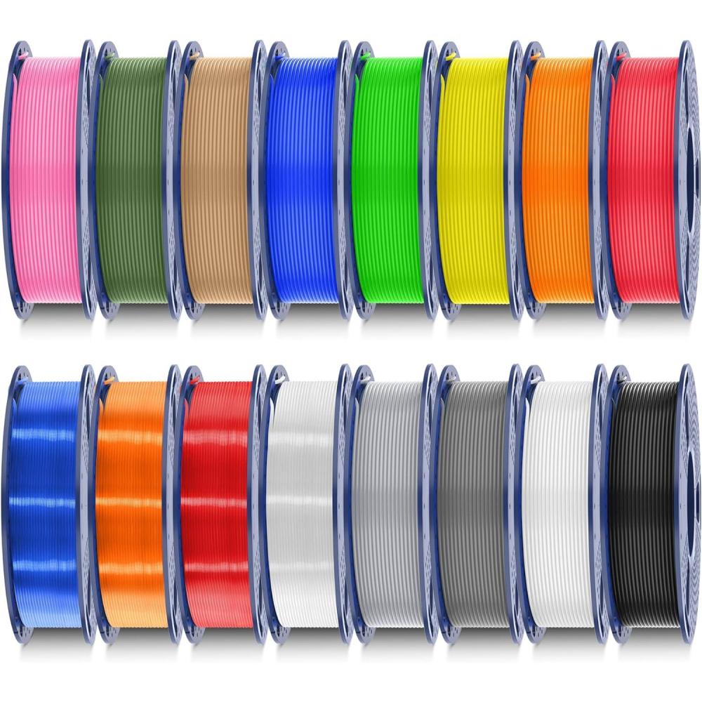 imageSUNLU PLA Filament 16 Color Bundle Multicolor PLA 3D Printer Filament 175mm Individually Vacuum Packed 025kg per Spool 4kg in Total 16 Pack 12 Regular Solid Color and 4 Transparent ColorBundlepla 4kg 16 Colors