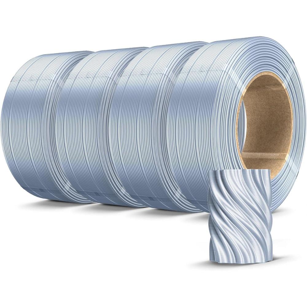 imageSUNLU PLA Plus Filament Refill 175mm 4KG 3D Printer Filament PLA Refill NoSpool Black PLA Filament for Reusable Spools Compatible with Bambu Labs Filament 4Rolls 1KGRoll500g4 Silk Silver