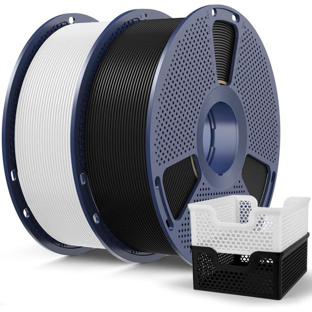 imageSUNLU PLA20 Filament 175mm Black 2KG High Speed PLA Plus20 Tougher and Stronger 3D Printer Filament Dimensional Accuracy  002mm 2 Pcs 1kg Spool22lbs Fits for Most FDM 3D Printers2kg Blackwhite