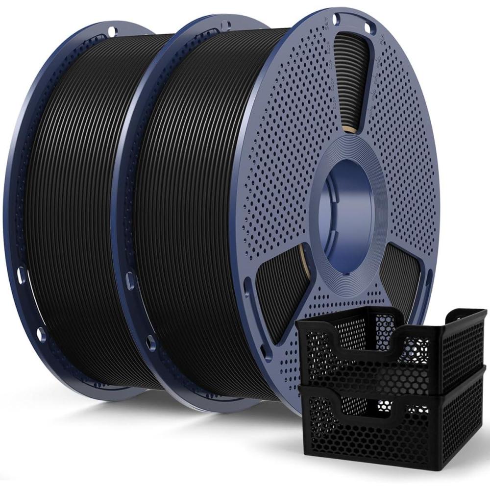 imageSUNLU PLA20 Filament 175mm Black 2KG High Speed PLA Plus20 Tougher and Stronger 3D Printer Filament Dimensional Accuracy  002mm 2 Pcs 1kg Spool22lbs Fits for Most FDM 3D Printers2kg Blackblack