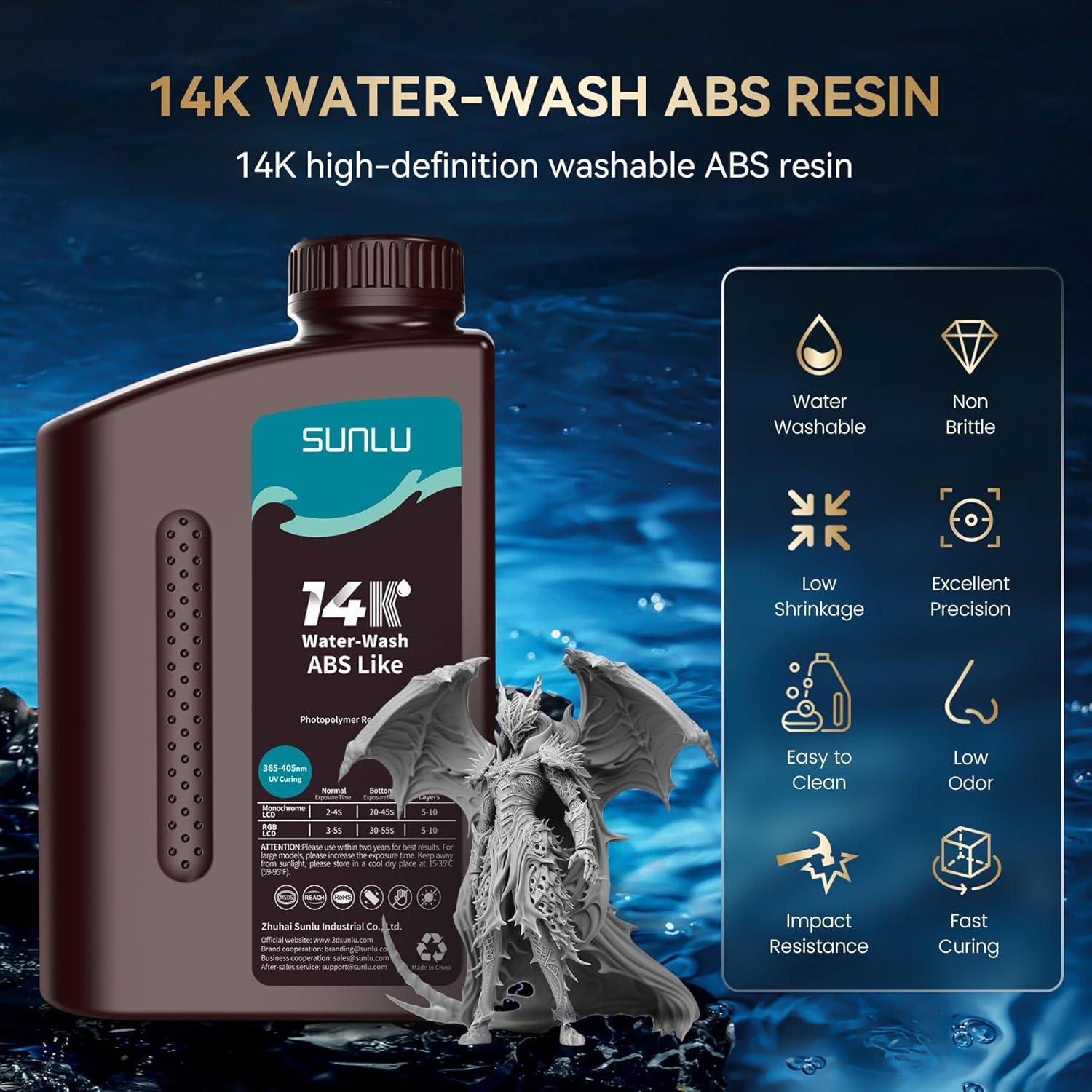 imageSUNLU 1000G ABS Like Resin for 3D Printer 405nm UV Curing Photopolymer Rapid 3D Resin for 2K 4K 6K 8K LCDDLPSLA 3D Printers NonBrittle ampamp High Precision ampamp Low Shrinkage 1KG GreyHigh Precision 14K WaterWash ABS Resin 3kg Grey