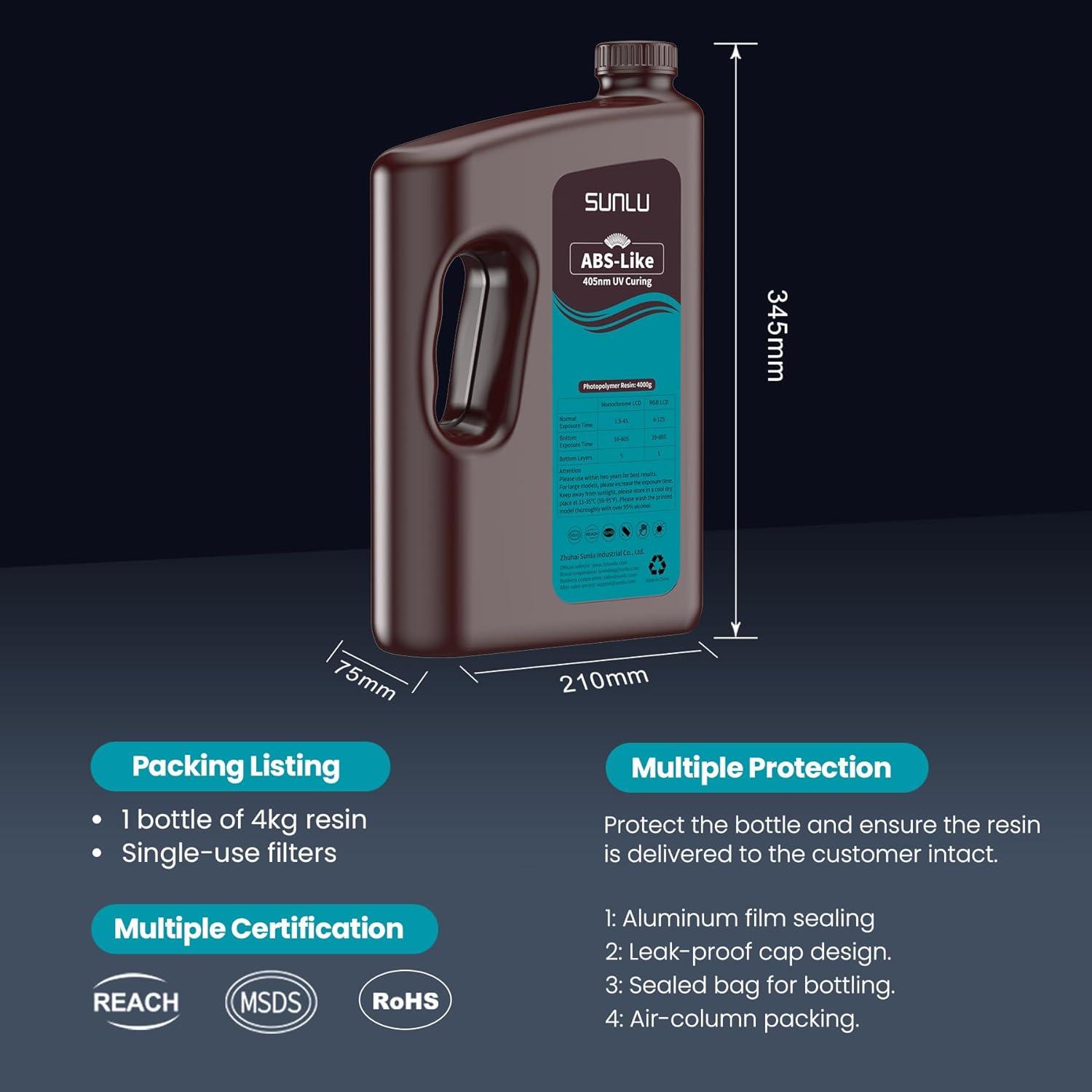 imageSUNLU 1000G ABS Like Resin for 3D Printer 405nm UV Curing Photopolymer Rapid 3D Resin for 2K 4K 6K 8K LCDDLPSLA 3D Printers NonBrittle ampamp High Precision ampamp Low Shrinkage 1KG Grey4kgdark Grey