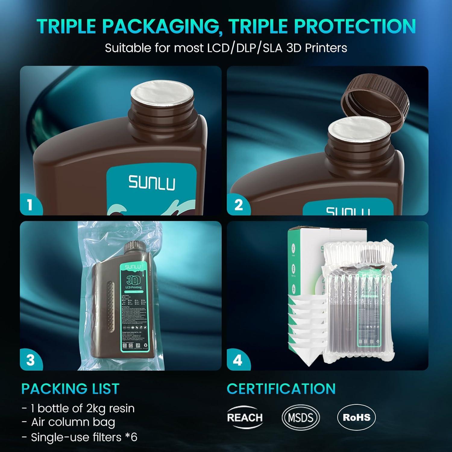 imageSUNLU 3000G ABS Like Resin for 3D Printer 405nm UV Curing Photopolymer Rapid 3D Resin for 2K 4K 6K 8K LCDDLPSLA 3D Printers NonBrittle ampamp High Precision ampamp Low Shrinkage 3KG Dark GreyResin Waterwash Abs Resin 2000gdark Grey