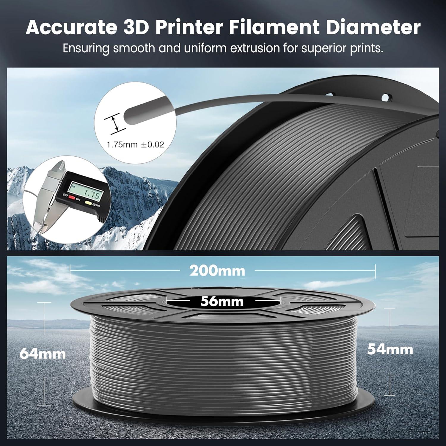 imageSUNLU 3D Printer Filament 10kg Bundle Neatly Wound PLA Filament 175mm 002mm 1kg per Spool 10 Packs BlackWhiteGreyRedOlive GreenYellowBlue GreyWoodSilverTransparent1000gpla Grey