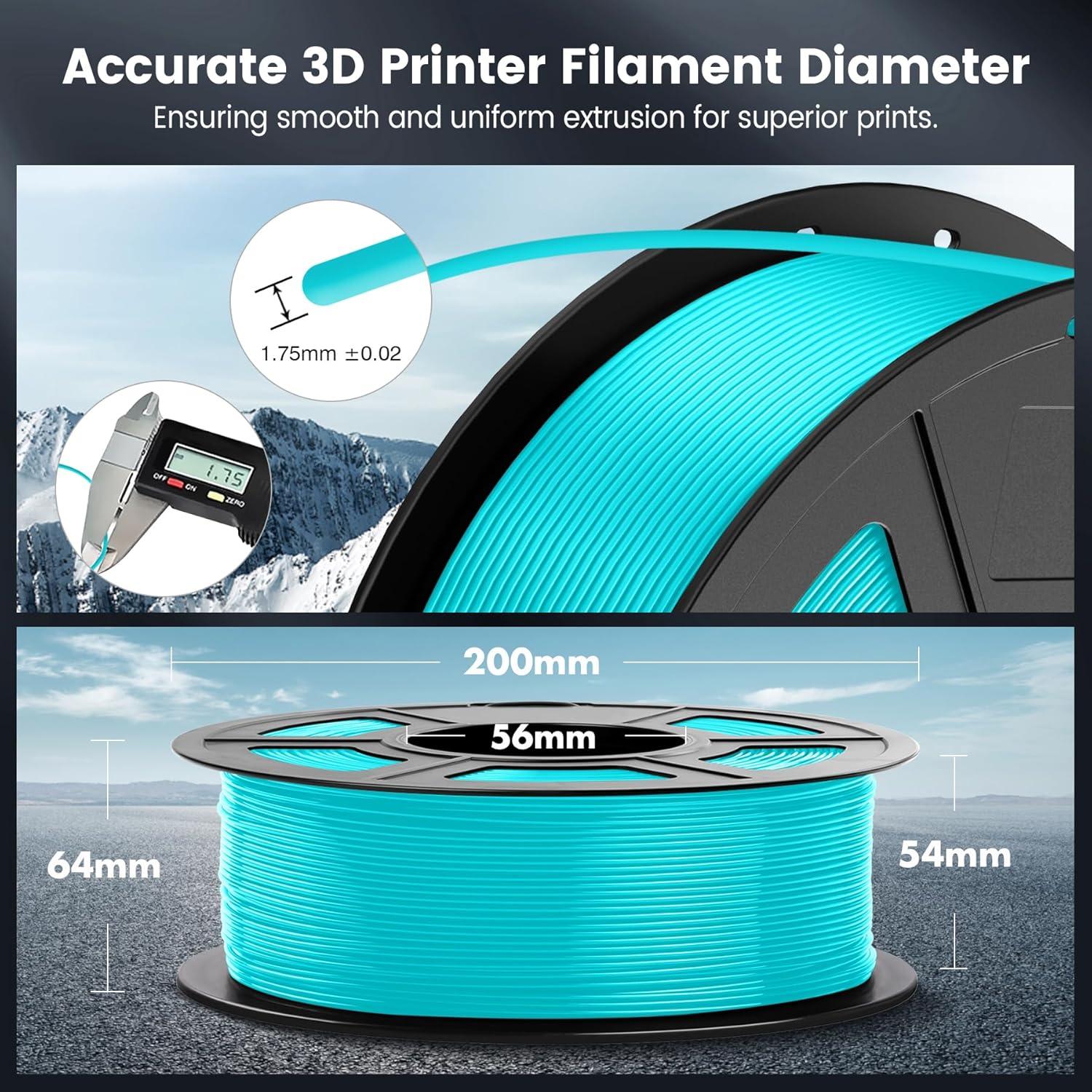 imageSUNLU 3D Printer Filament 10kg Bundle Neatly Wound PLA Filament 175mm 002mm 1kg per Spool 10 Packs BlackWhiteGreyRedOlive GreenYellowBlue GreyWoodSilverTransparent1kg Pla Cyan
