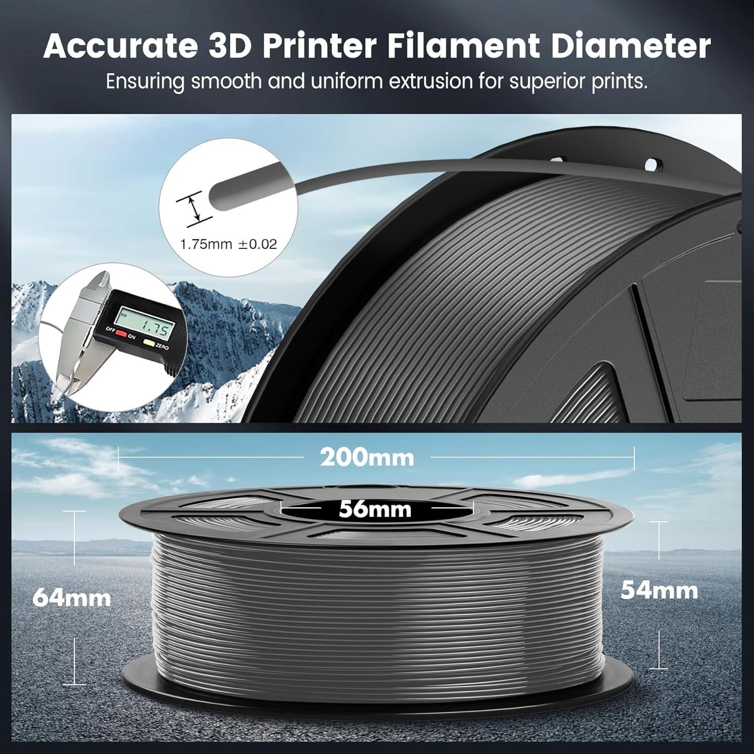 imageSUNLU 3D Printer Filament 10kg Bundle Neatly Wound PLA Filament 175mm 002mm 1kg per Spool 10 Packs BlackWhiteGreyRedOlive GreenYellowBlue GreyWoodSilverTransparent2kg Pla Greygrey