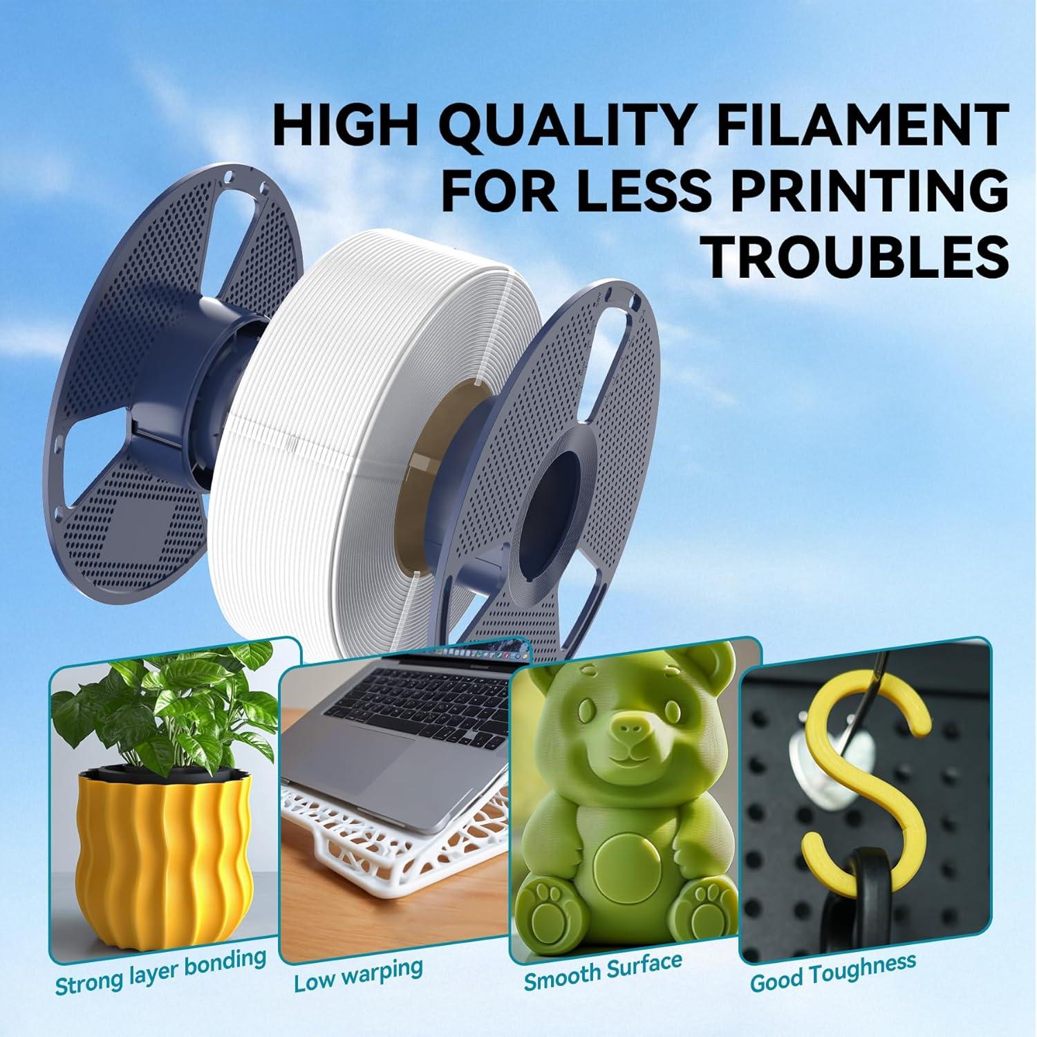 imageSUNLU 3D Printer Filament 10kg Bundle Neatly Wound PLA Filament 175mm 002mm 1kg per Spool 10 Packs BlackWhiteGreyRedOlive GreenYellowBlue GreyWoodSilverTransparent4kg Pla Sakura Pinklemon Yellowmint Greensky Blue