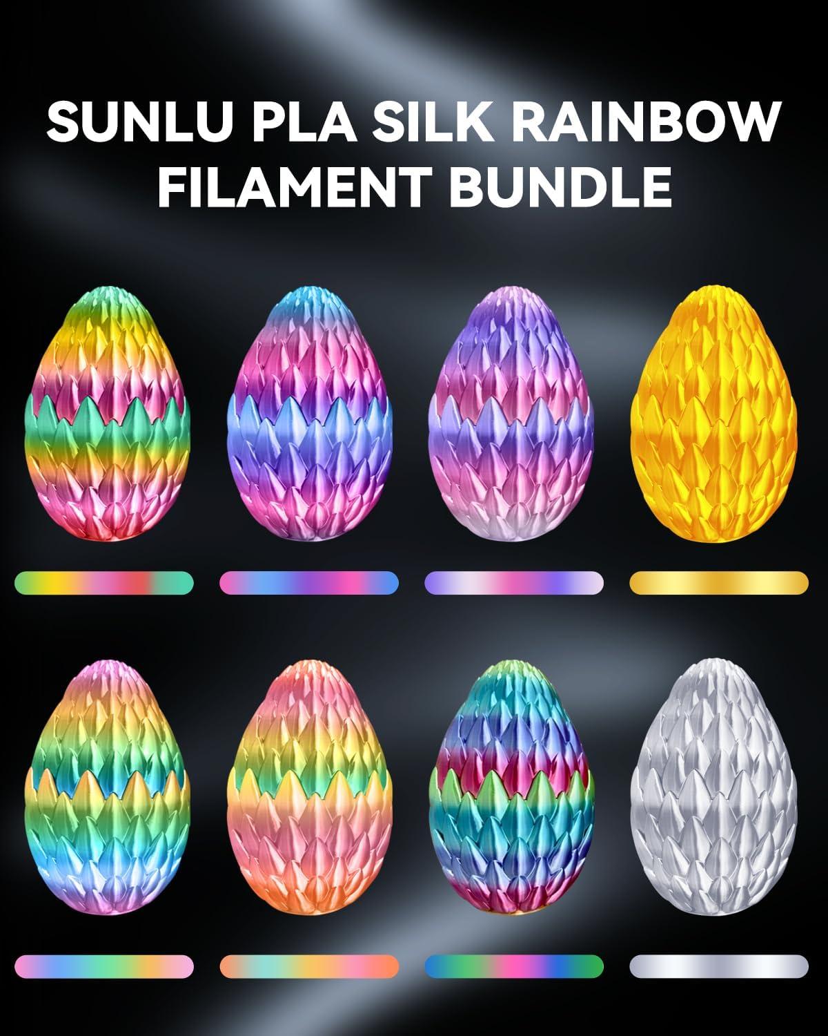 imageSUNLU 3D Printer Filament Bundle PLA Silk Rainbow Filament Multicolor Fast Color Change Each 8 Meters Individually Vacuum Packed 250g Spool 8 Rolls 2kg Total 6 Silk RainbowLight GoldSilverSilk Small Spool  Silk Rainbow6light Goldsilver