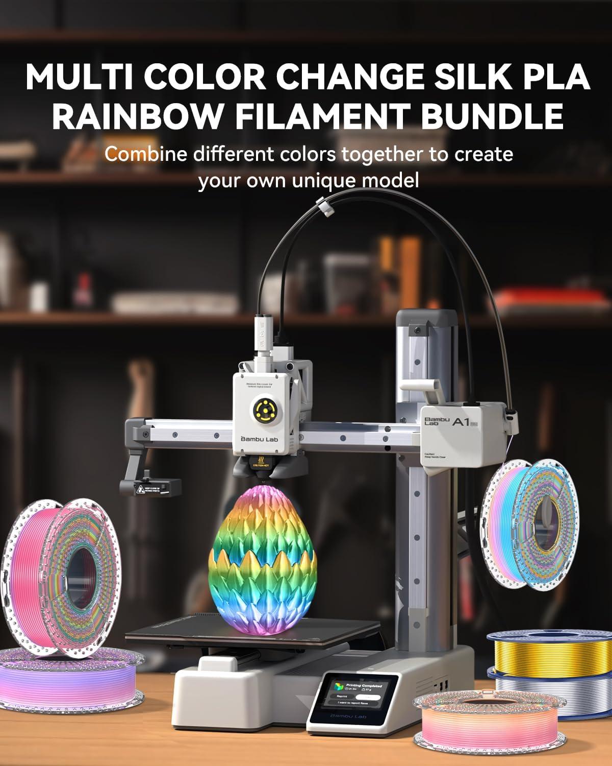 imageSUNLU 3D Printer Filament Bundle PLA Silk Rainbow Filament Multicolor Fast Color Change Each 8 Meters Individually Vacuum Packed 250g Spool 8 Rolls 2kg Total 6 Silk RainbowLight GoldSilverSilk Small Spool  Silk Rainbow6light Goldsilver