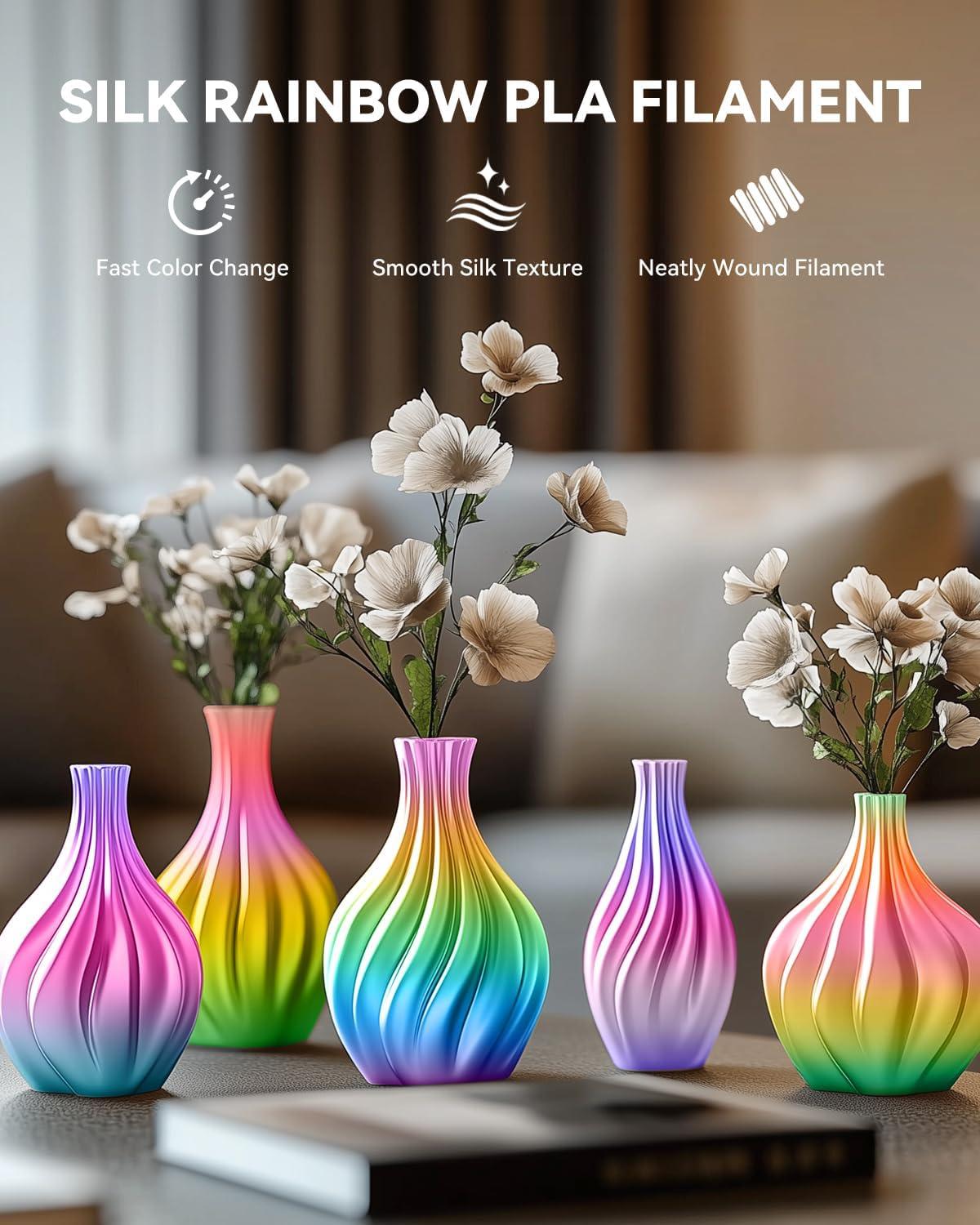 imageSUNLU 3D Printer Filament Bundle PLA Silk Rainbow Filament Multicolor Fast Color Change Each 8 Meters Individually Vacuum Packed 250g Spool 8 Rolls 2kg Total 6 Silk RainbowLight GoldSilverSilk Rainbow 02