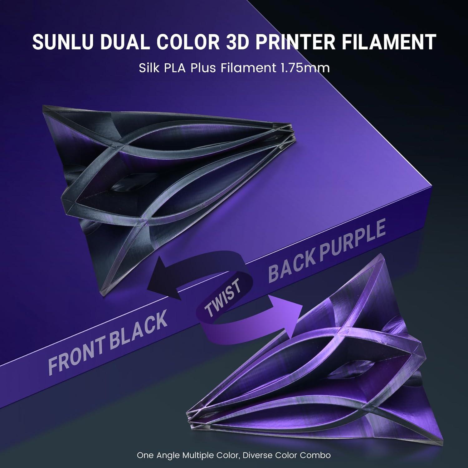 imageSUNLU 3D Printer Filament Bundle PLA Silk Rainbow Filament Multicolor Fast Color Change Each 8 Meters Individually Vacuum Packed 250g Spool 8 Rolls 2kg Total 6 Silk RainbowLight GoldSilverSilk Pla Dual Black Purple
