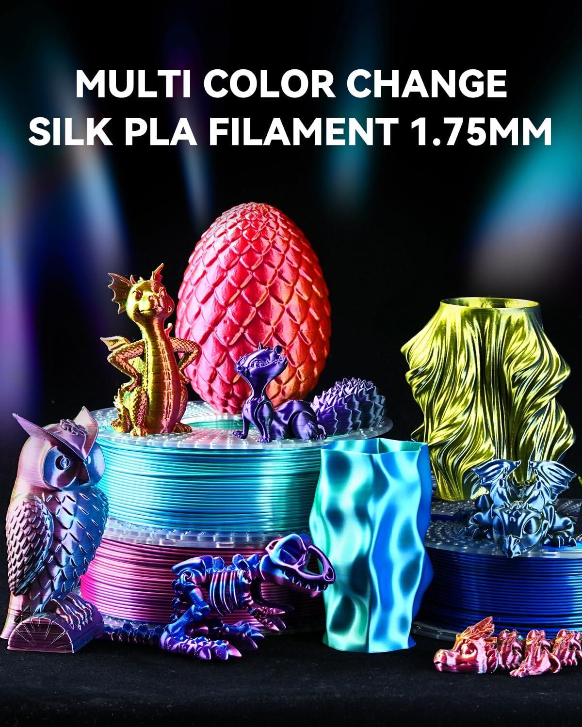 imageSUNLU 3D Printer Filament Bundle PLA Silk Rainbow Filament Multicolor Fast Color Change Each 8 Meters Individually Vacuum Packed 250g Spool 8 Rolls 2kg Total 6 Silk RainbowLight GoldSilverSilk Small Spool  Silk Dual Color3silk Triple Color5