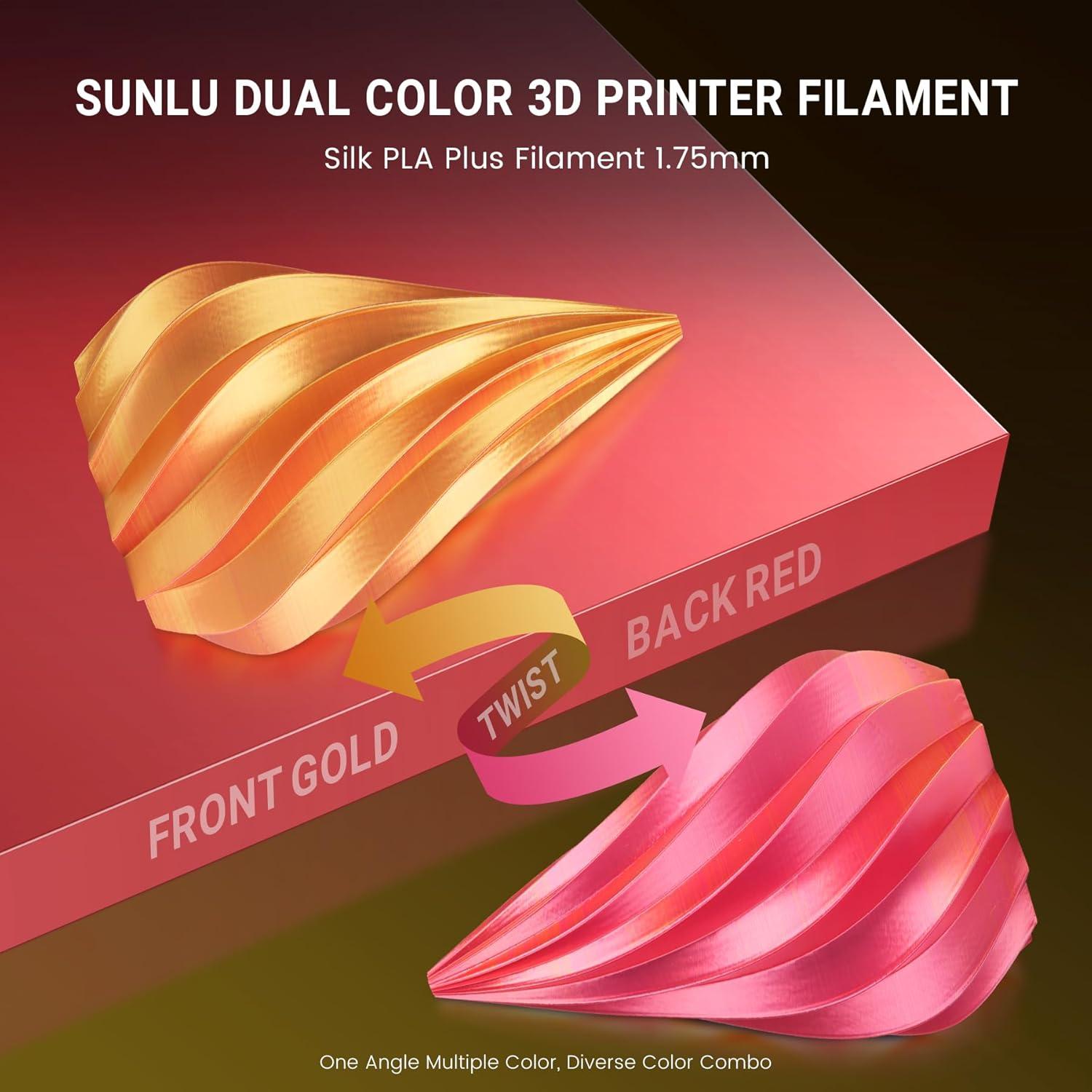 imageSUNLU 3D Printer Filament Bundle PLA Silk Rainbow Filament Multicolor Fast Color Change Each 8 Meters Individually Vacuum Packed 250g Spool 8 Rolls 2kg Total 6 Silk RainbowLight GoldSilverSilk Pla Dual Red Gold