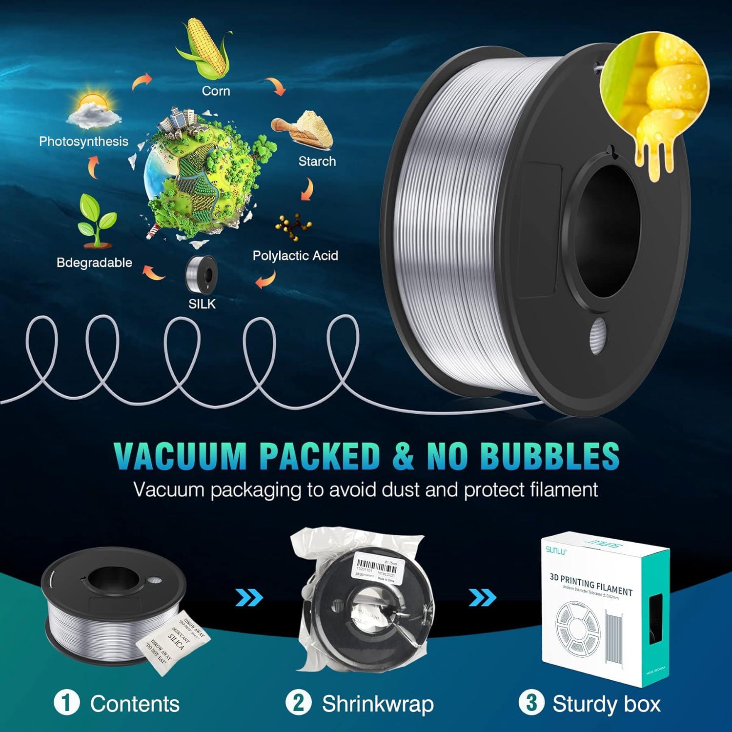 imageSUNLU 3D Printer Filament Bundle PLA Silk Rainbow Filament Multicolor Fast Color Change Each 8 Meters Individually Vacuum Packed 250g Spool 8 Rolls 2kg Total 6 Silk RainbowLight GoldSilverSilk Small Spool  Light Goldsilverpurpleredorangeyellowpinkbronze