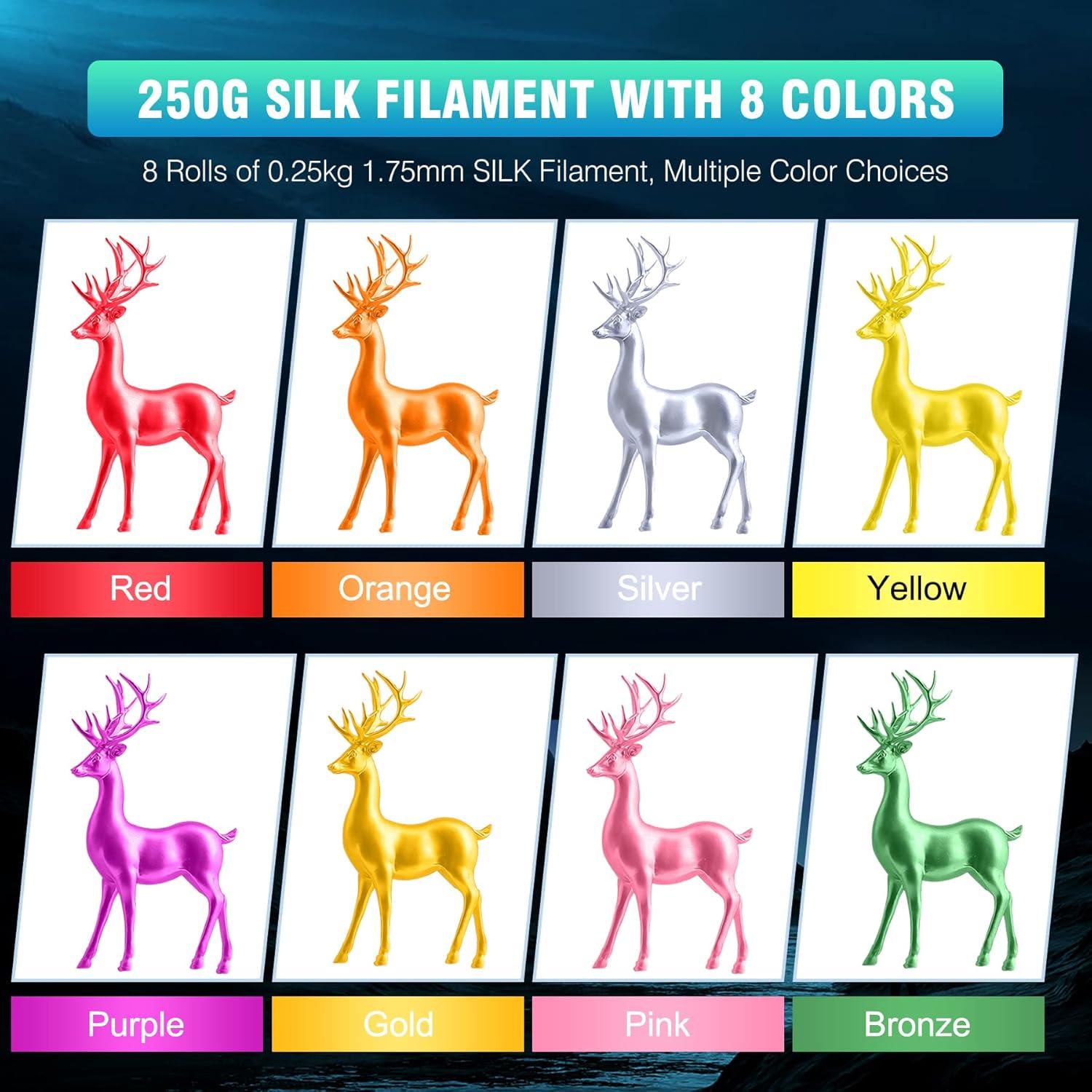 imageSUNLU 3D Printer Filament Bundle PLA Silk Rainbow Filament Multicolor Fast Color Change Each 8 Meters Individually Vacuum Packed 250g Spool 8 Rolls 2kg Total 6 Silk RainbowLight GoldSilverSilk Small Spool  Light Goldsilverpurpleredorangeyellowpinkbronze