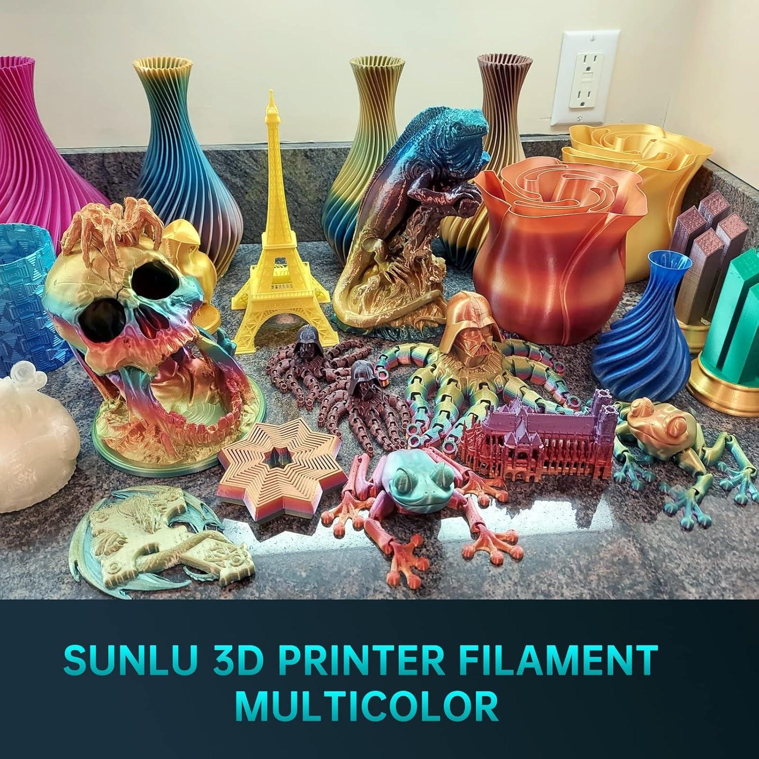 imageSUNLU 3D Printer Filament Bundle PLA Silk Rainbow Filament Multicolor Fast Color Change Each 8 Meters Individually Vacuum Packed 250g Spool 8 Rolls 2kg Total 6 Silk RainbowLight GoldSilverSilk Small Spool  Light Goldsilverpurpleredorangeyellowpinkbronze