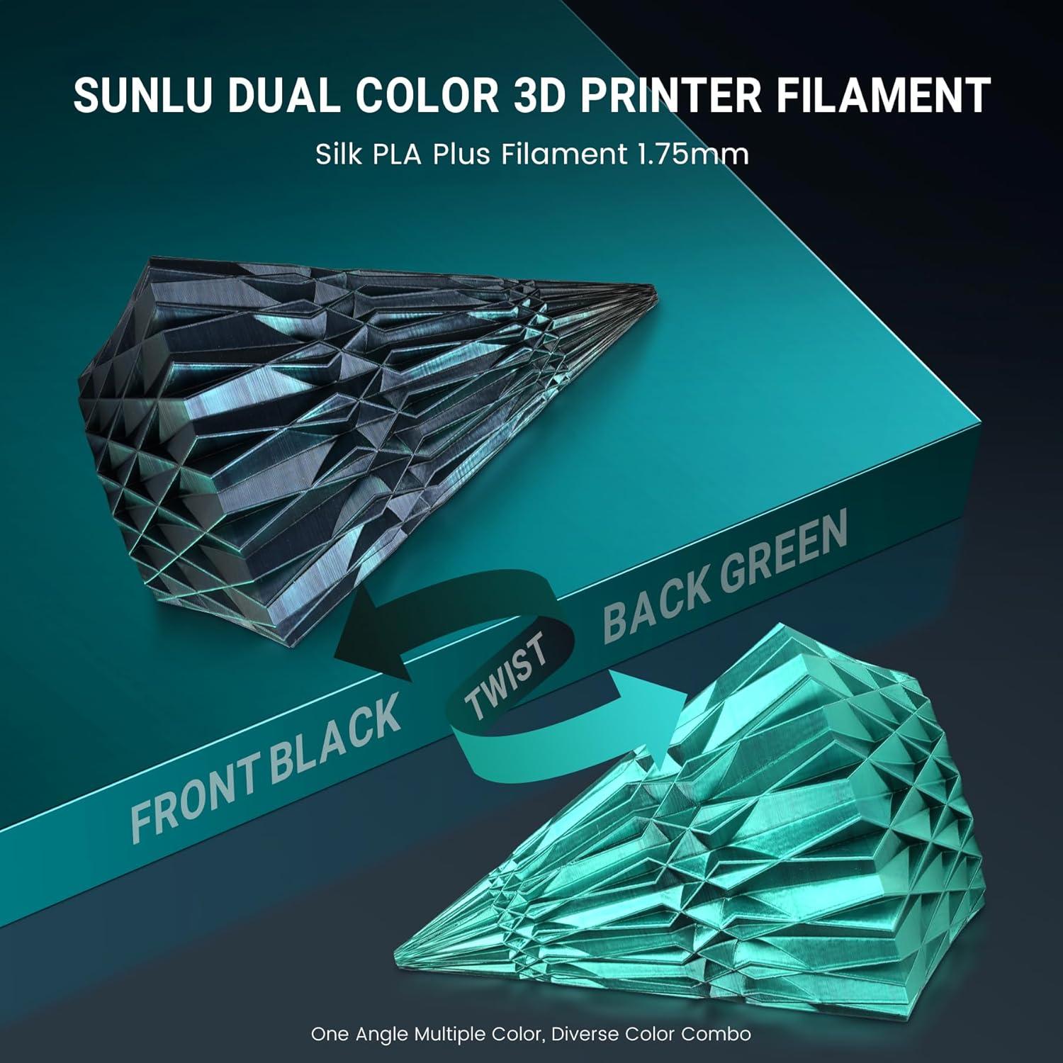 imageSUNLU 3D Printer Filament Bundle PLA Silk Rainbow Filament Multicolor Fast Color Change Each 8 Meters Individually Vacuum Packed 250g Spool 8 Rolls 2kg Total 6 Silk RainbowLight GoldSilverSilk Pla Dual Black Green