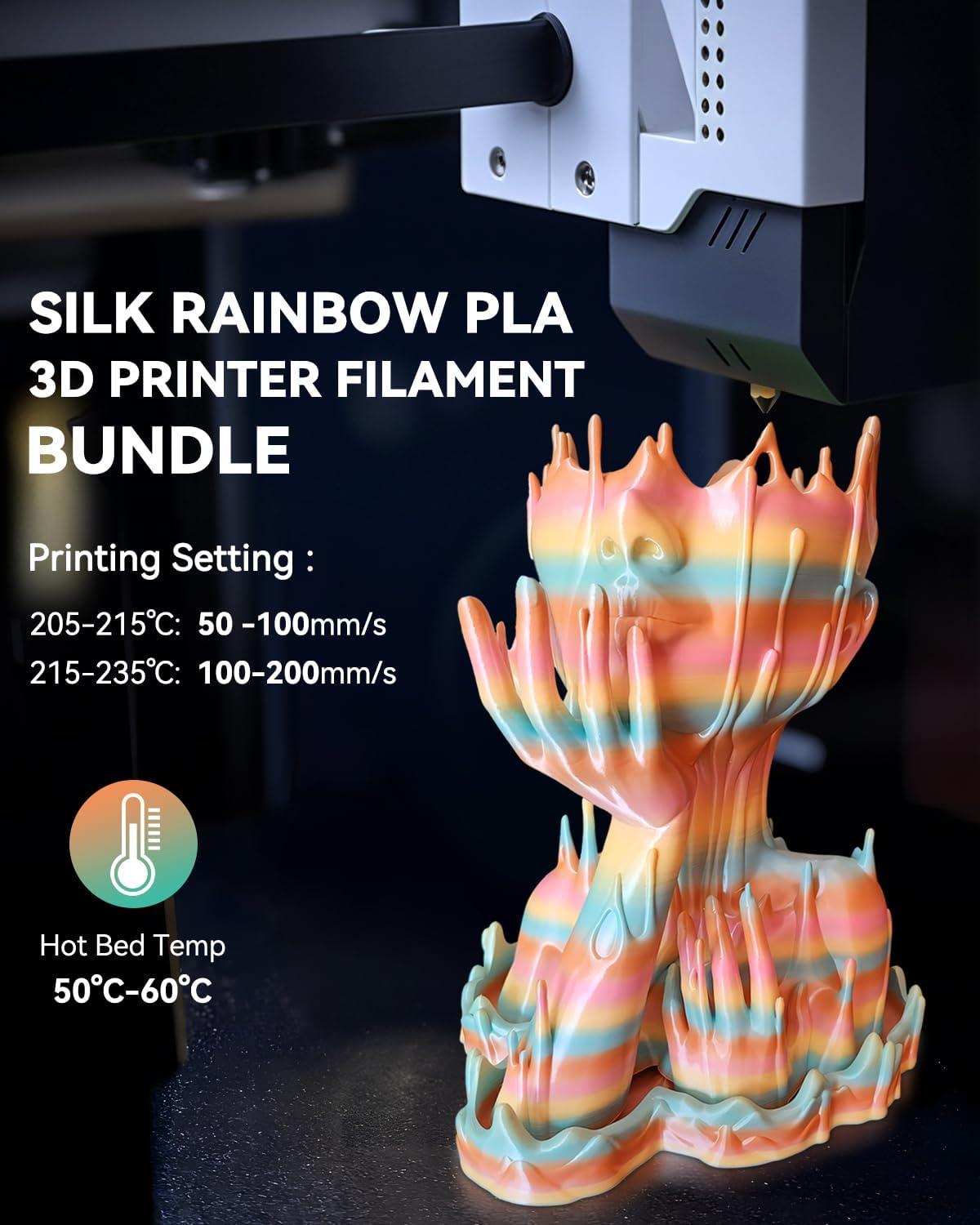 imageSUNLU 3D Printer Filament Bundle PLA Silk Rainbow Filament Multicolor Fast Color Change Each 8 Meters Individually Vacuum Packed 250g Spool 8 Rolls 2kg Total 6 Silk RainbowLight GoldSilverSilk Small Spool  Silk Rainbow6light Goldsilver