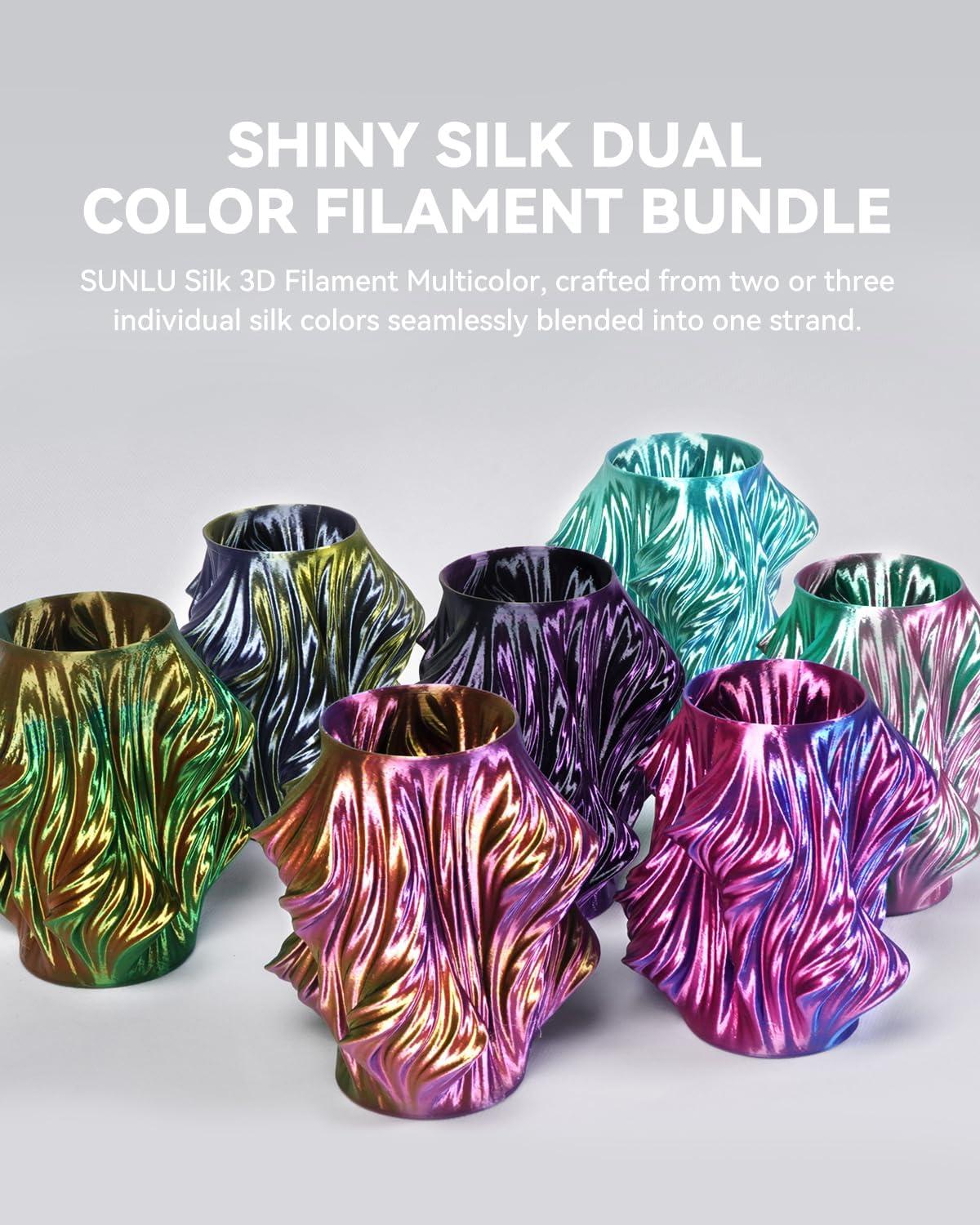 imageSUNLU 3D Printer Filament Bundle PLA Silk Rainbow Filament Multicolor Fast Color Change Each 8 Meters Individually Vacuum Packed 250g Spool 8 Rolls 2kg Total 6 Silk RainbowLight GoldSilverSilk Small Spool  Silk Fourcolor4silk Single Color4