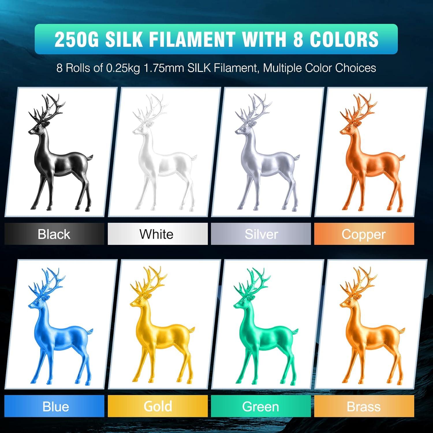 imageSUNLU 3D Printer Filament Bundle PLA Silk Rainbow Filament Multicolor Fast Color Change Each 8 Meters Individually Vacuum Packed 250g Spool 8 Rolls 2kg Total 6 Silk RainbowLight GoldSilverSilk Small Spool  Blackwhitelight Goldsilverbrassred Copperbluegreen