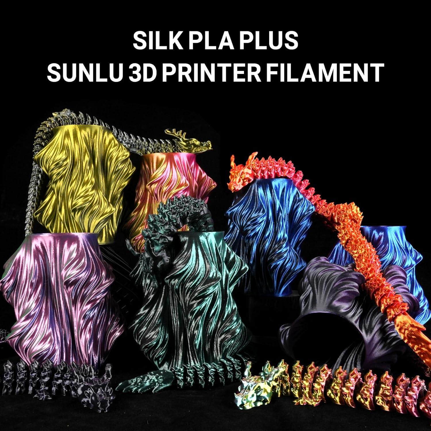 imageSUNLU 3D Printer Filament Bundle PLA Silk Rainbow Filament Multicolor Fast Color Change Each 8 Meters Individually Vacuum Packed 250g Spool 8 Rolls 2kg Total 6 Silk RainbowLight GoldSilverSilk Fourcolor Red Yellow Green Black