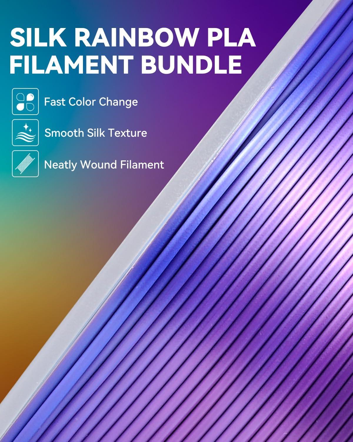imageSUNLU 3D Printer Filament Bundle PLA Silk Rainbow Filament Multicolor Fast Color Change Each 8 Meters Individually Vacuum Packed 250g Spool 8 Rolls 2kg Total 6 Silk RainbowLight GoldSilverSilk Small Spool  Silk Rainbow6light Goldsilver