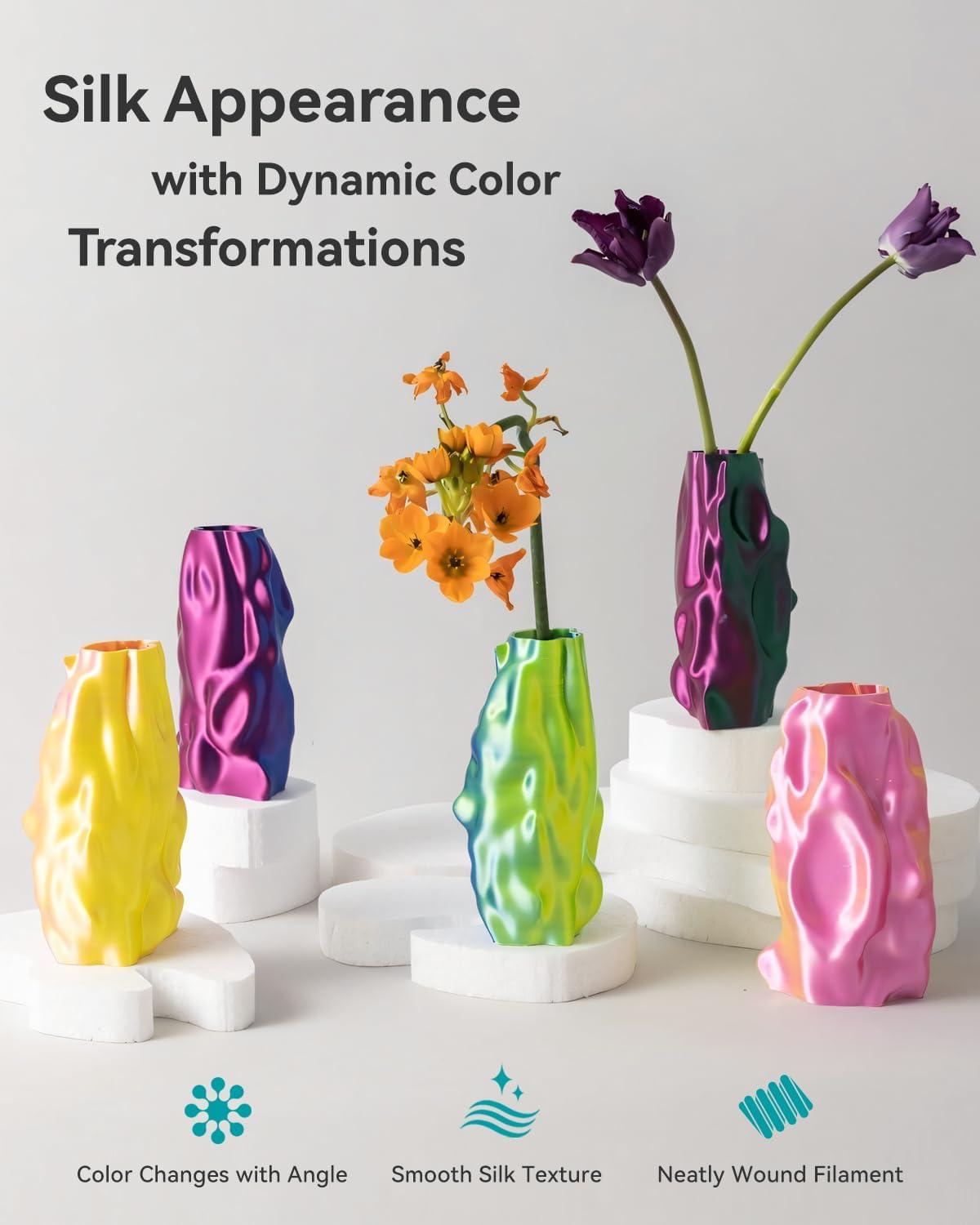 imageSUNLU 3D Printer Filament Bundle PLA Silk Rainbow Filament Multicolor Fast Color Change Each 8 Meters Individually Vacuum Packed 250g Spool 8 Rolls 2kg Total 6 Silk RainbowLight GoldSilverSilk Small Spool  Silk Dual Color5silk Triple Color3