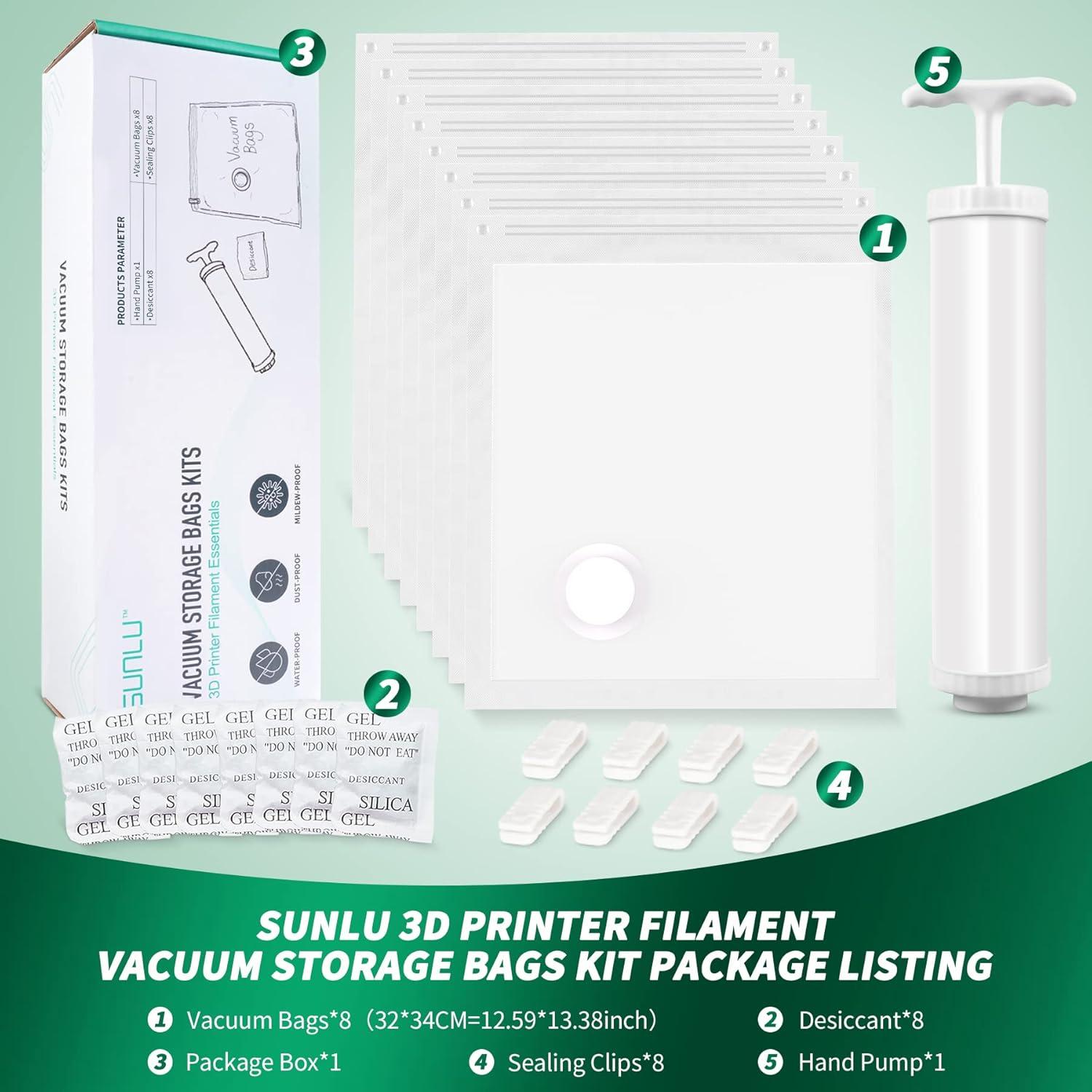 imageSUNLU 3D Printer Filament Vacuum Storage Kits8 PCS Filament Storage Bags for 3D Printer Filament Remove Moisture from Damp Filaments Spool Storage Sealing Bags Kits 32  34CM1259  1338inch