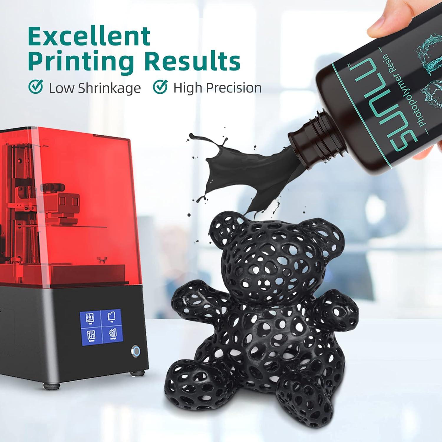 imageSUNLU 3D Printer Resin 1kg Fast Curing Standard 3D Resin for LCD DLP SLA Resin 3D Printers 395405nm UV Light Curing 3D Printing Liquid Photopolymer Resin Low Shrinkage High Precision 1000g Grey1kg Black