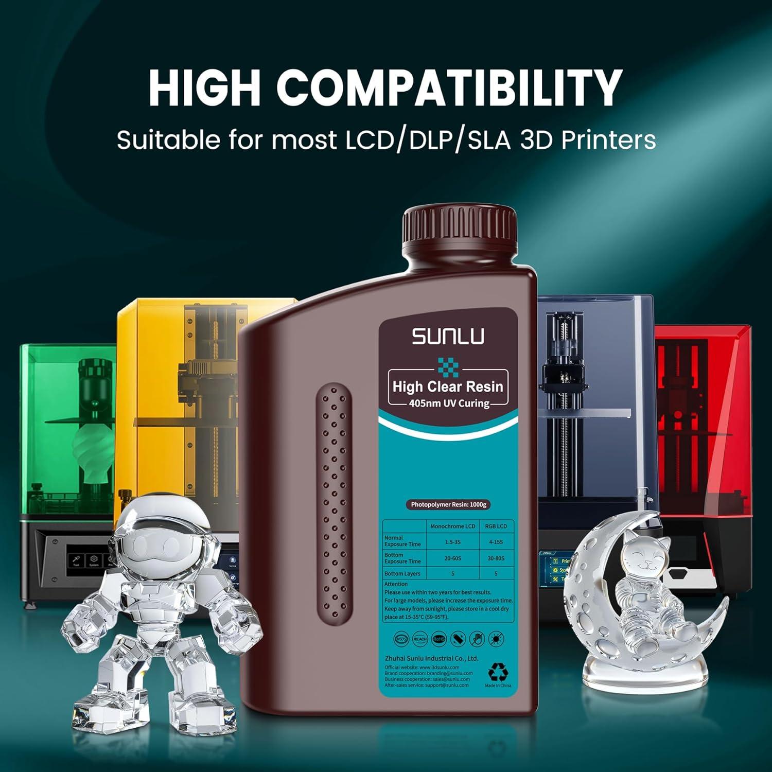 imageSUNLU 3D Printer Resin 1kg Fast Curing Standard 3D Resin for LCD DLP SLA Resin 3D Printers 395405nm UV Light Curing 3D Printing Liquid Photopolymer Resin Low Shrinkage High Precision 1000g GreyHigh Clear Resin 1kg Clear