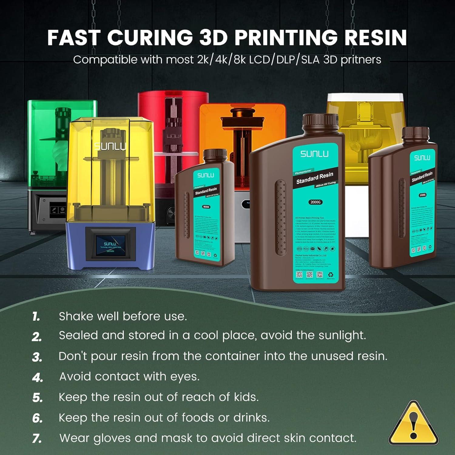 imageSUNLU 3D Printer Resin 1kg Fast Curing Standard 3D Resin for LCD DLP SLA Resin 3D Printers 395405nm UV Light Curing 3D Printing Liquid Photopolymer Resin Low Shrinkage High Precision 1000g Grey4000g grey