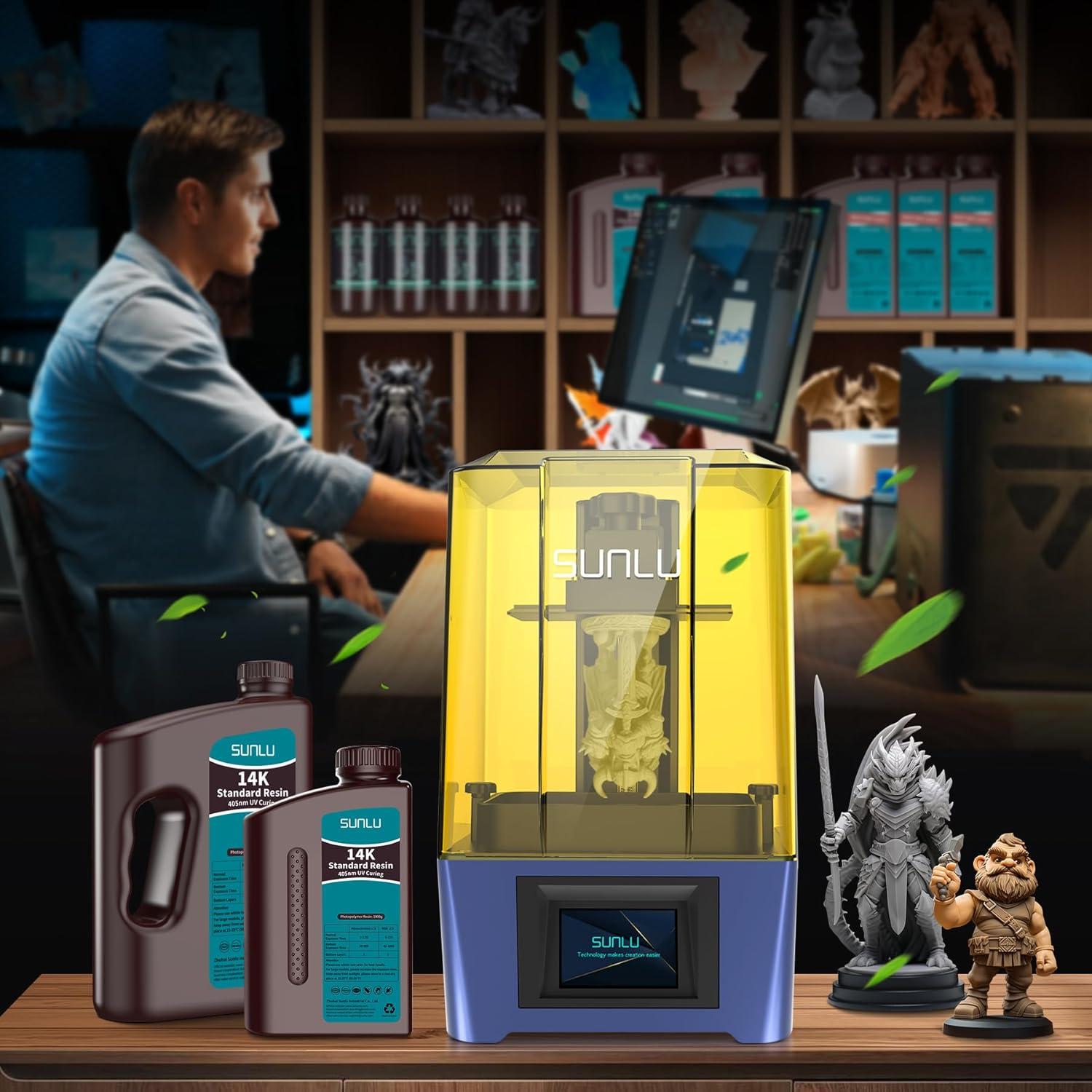 imageSUNLU 3D Printer Resin 1kg Fast Curing Standard 3D Resin for LCD DLP SLA Resin 3D Printers 395405nm UV Light Curing 3D Printing Liquid Photopolymer Resin Low Shrinkage High Precision 1000g GreyHigh Precision 14K 2kg grey