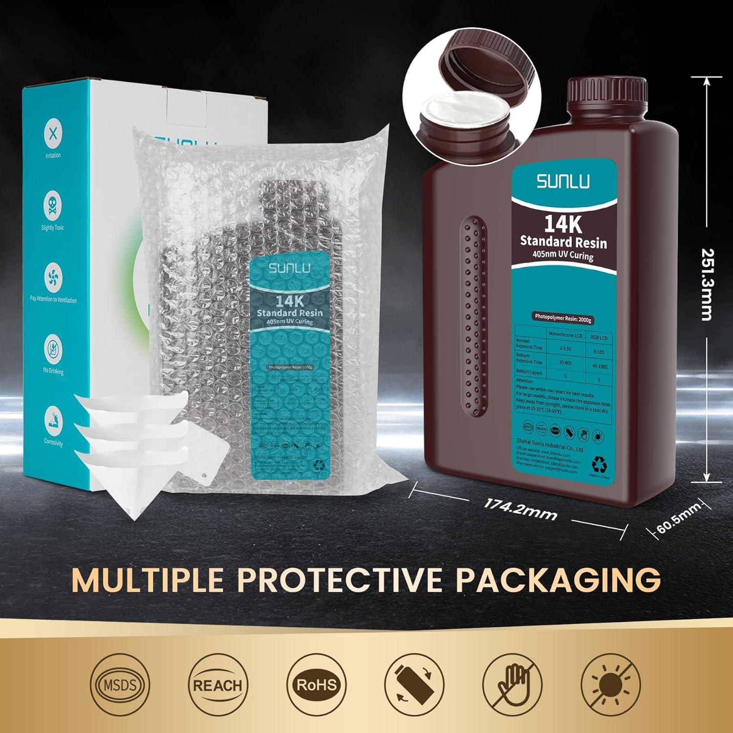 imageSUNLU 3D Printer Resin 1kg Fast Curing Standard 3D Resin for LCD DLP SLA Resin 3D Printers 395405nm UV Light Curing 3D Printing Liquid Photopolymer Resin Low Shrinkage High Precision 1000g GreyHigh Precision 14K 2kg grey