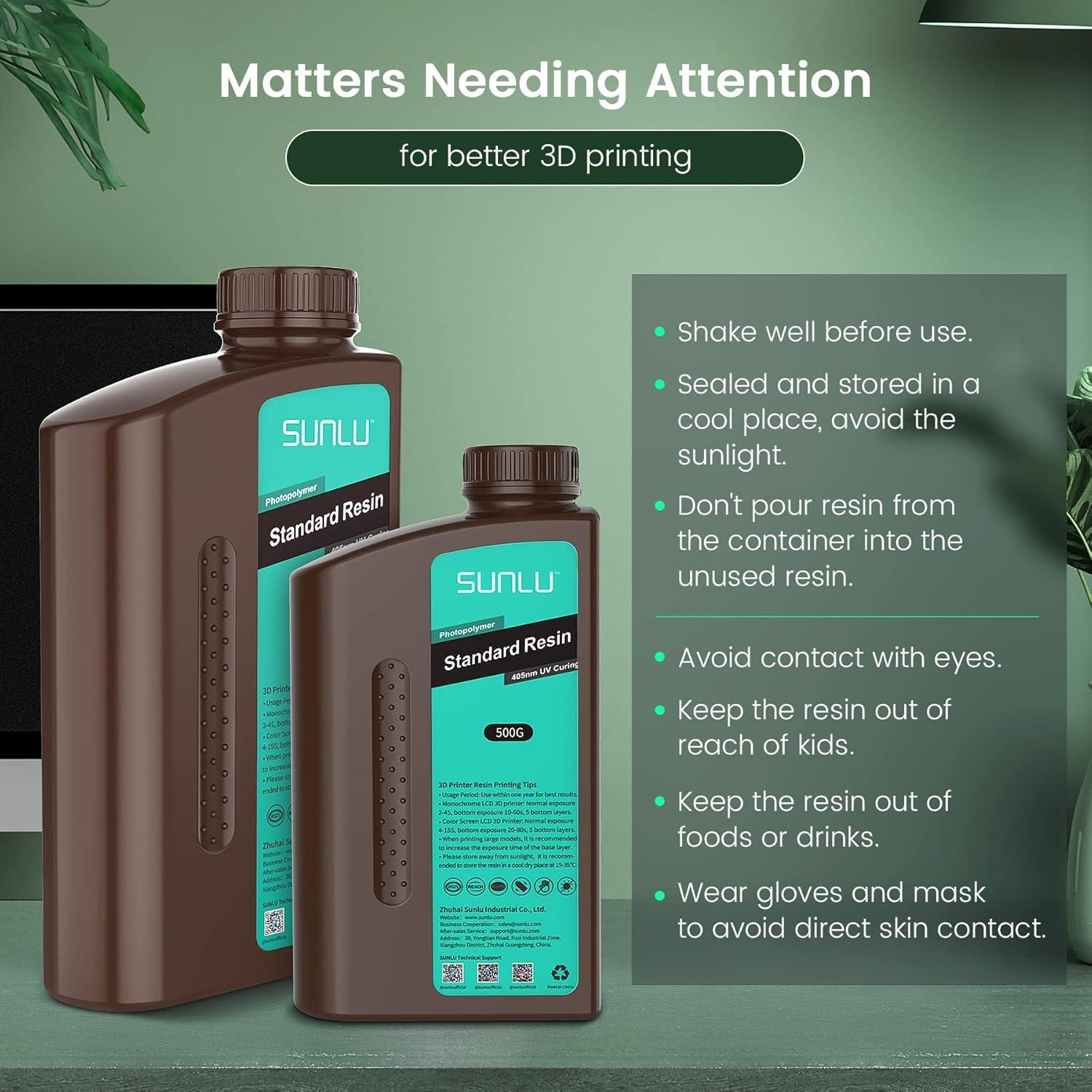 imageSUNLU 3D Printer Resin 1kg Fast Curing Standard 3D Resin for LCD DLP SLA Resin 3D Printers 395405nm UV Light Curing 3D Printing Liquid Photopolymer Resin Low Shrinkage High Precision 1000g Grey1000gdark Grey