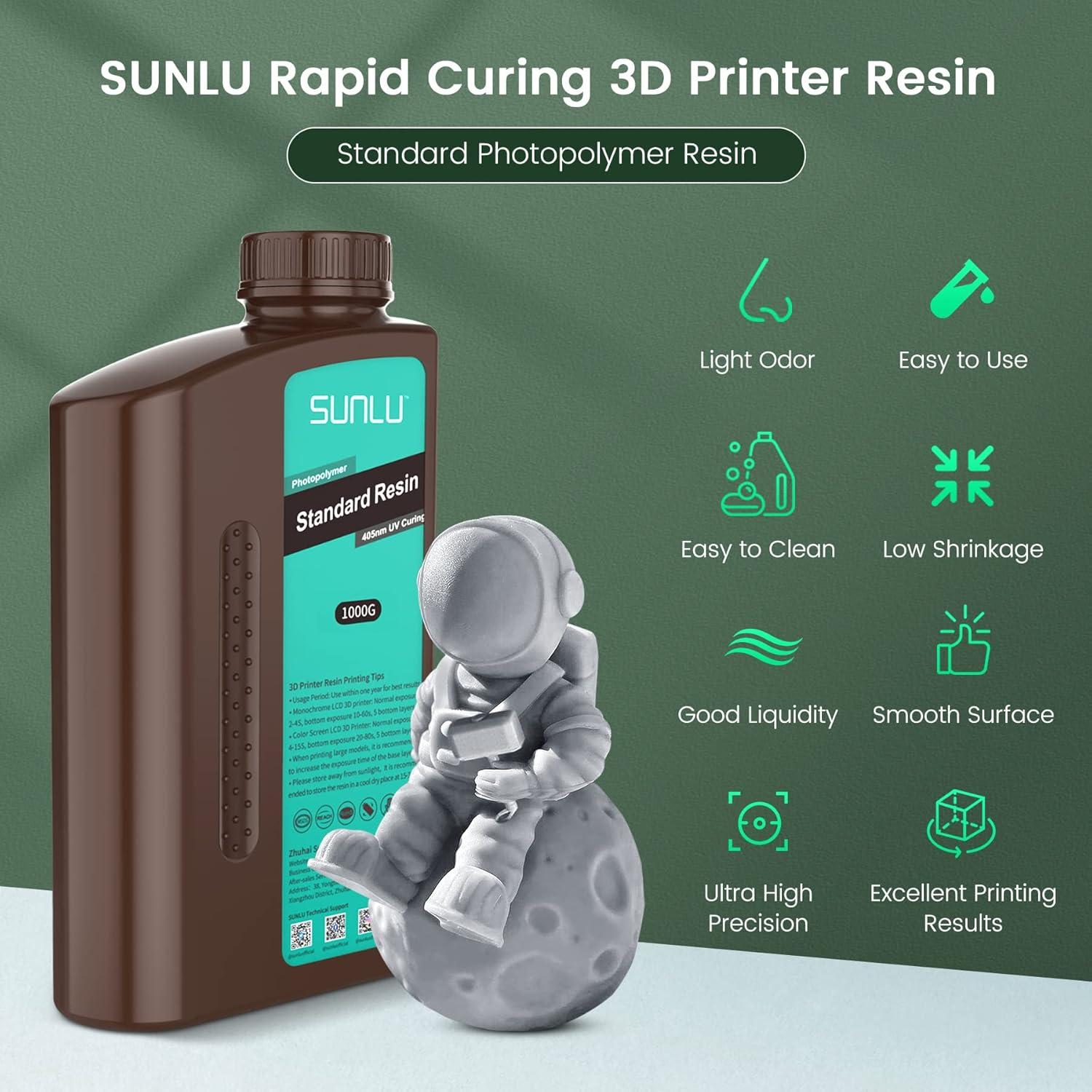 imageSUNLU 3D Printer Resin 1kg Fast Curing Standard 3D Resin for LCD DLP SLA Resin 3D Printers 395405nm UV Light Curing 3D Printing Liquid Photopolymer Resin Low Shrinkage High Precision 1000g Grey1000gdark Grey