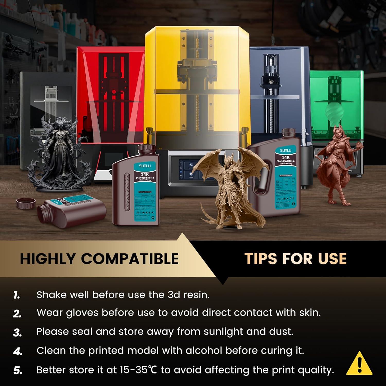 imageSUNLU 3D Printer Resin 1kg Fast Curing Standard 3D Resin for LCD DLP SLA Resin 3D Printers 395405nm UV Light Curing 3D Printing Liquid Photopolymer Resin Low Shrinkage High Precision 1000g GreyHigh Precision 14K 2kg grey