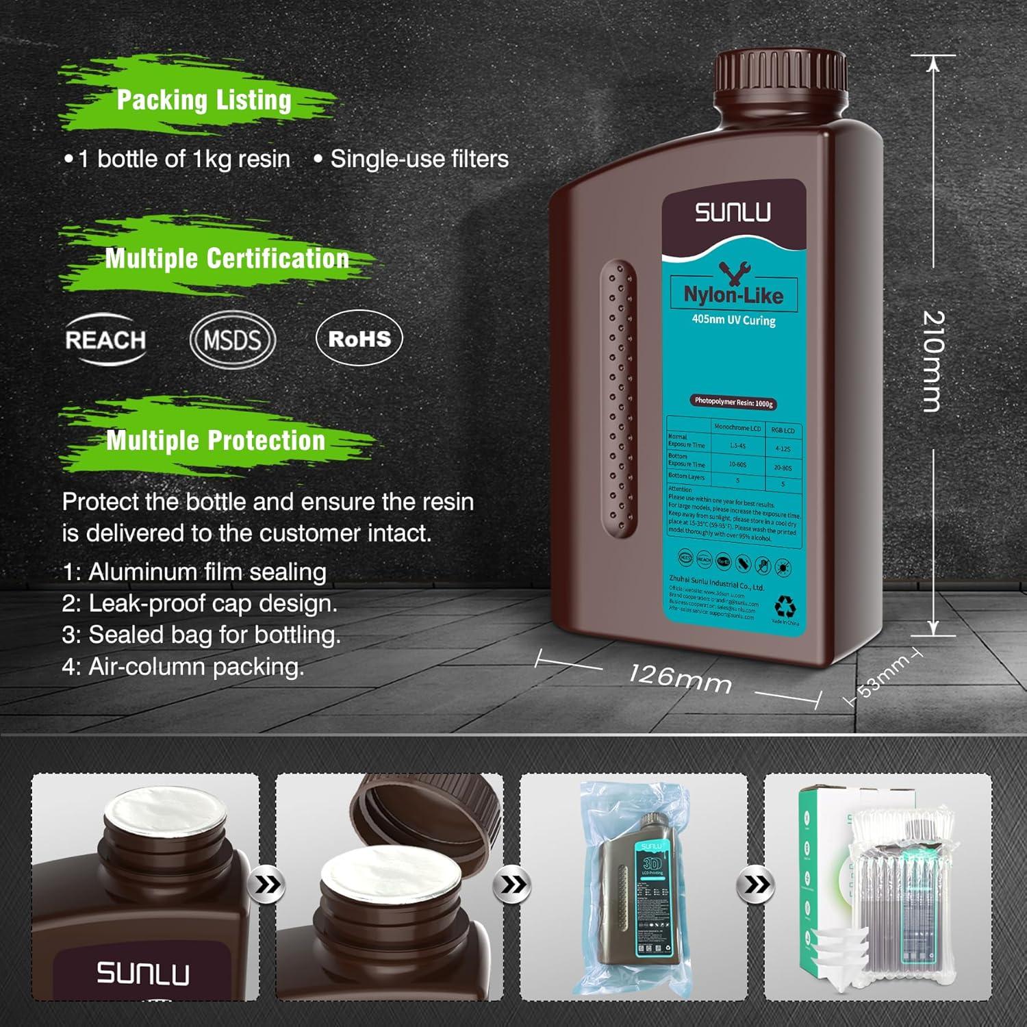 imageSUNLU 3D Printer Resin Strong Durable Nylon Like 3D Resin for LCD DLP SLA Resin 3D Printers 395405nm UV Light Curing 3D Printing Liquid Photopolymer Resin Good for Functional Parts 1000g Beige1kg Light Beige