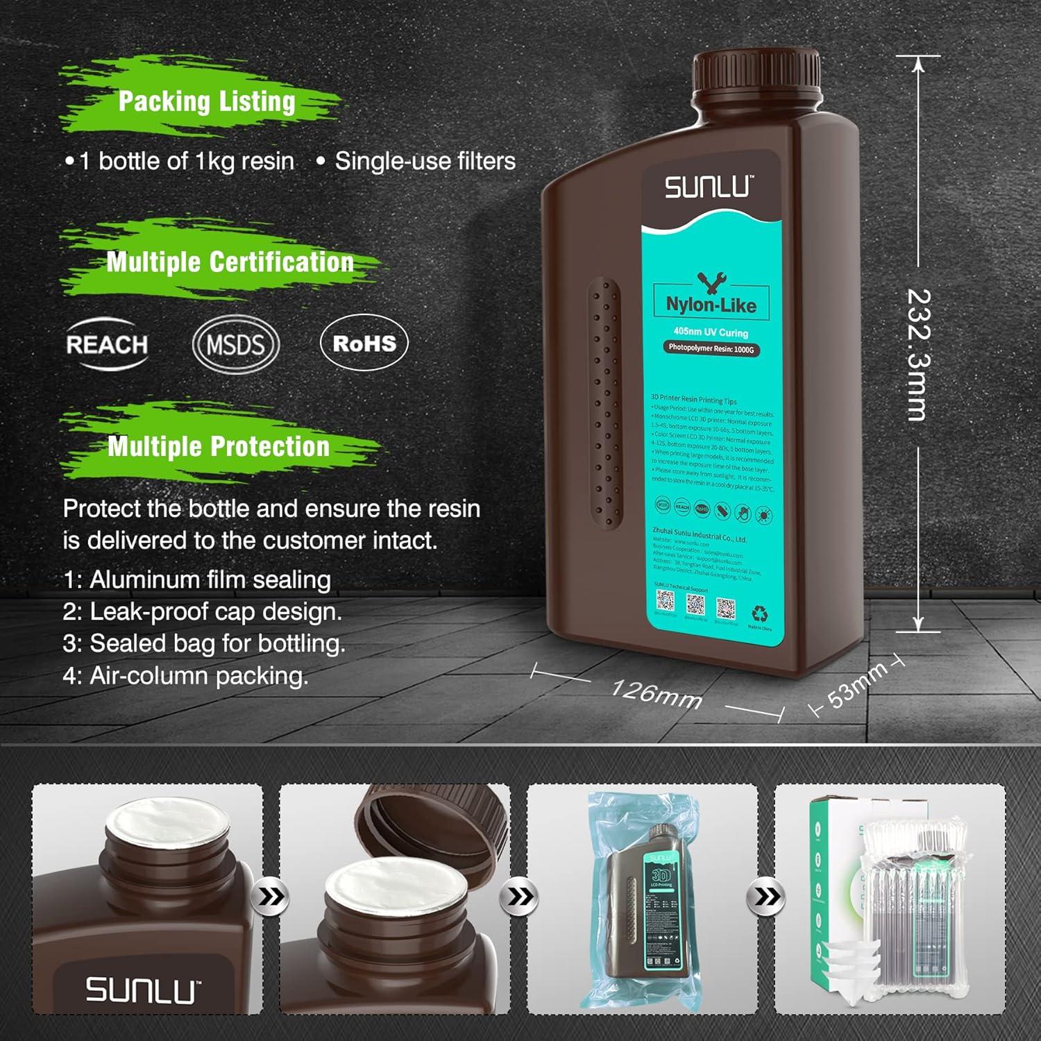 imageSUNLU 3D Printer Resin Strong Durable Nylon Like 3D Resin for LCD DLP SLA Resin 3D Printers 395405nm UV Light Curing 3D Printing Liquid Photopolymer Resin Good for Functional Parts 1000g Beige1000g Grey