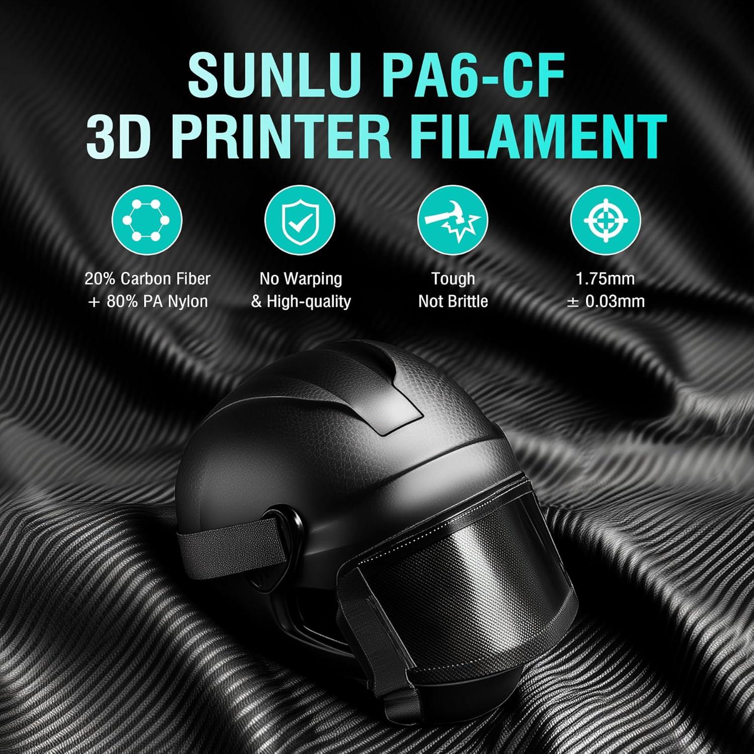 imageSUNLU 500G PA12CF 3D Filament 175mm Carbon Fiber Nylon Filament Excellent Wear ampamp Oil Resistance HeatResistant Spool Engineering Filament Dimensional Accuracy 002mm 05KG Spool Black1000g Pa6cf Black