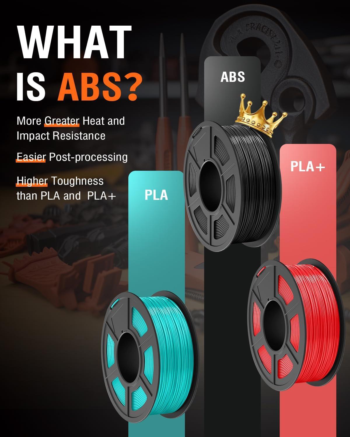 imageSUNLU ABS Filament 175mm 3D Printer Filament Highly Resistant Durable Heat Resistance Excellent Toughness Compatible with 99 FDM 3D Printers 1kg Spool 22lbs BlackLarge Spool 18kg Abs Black