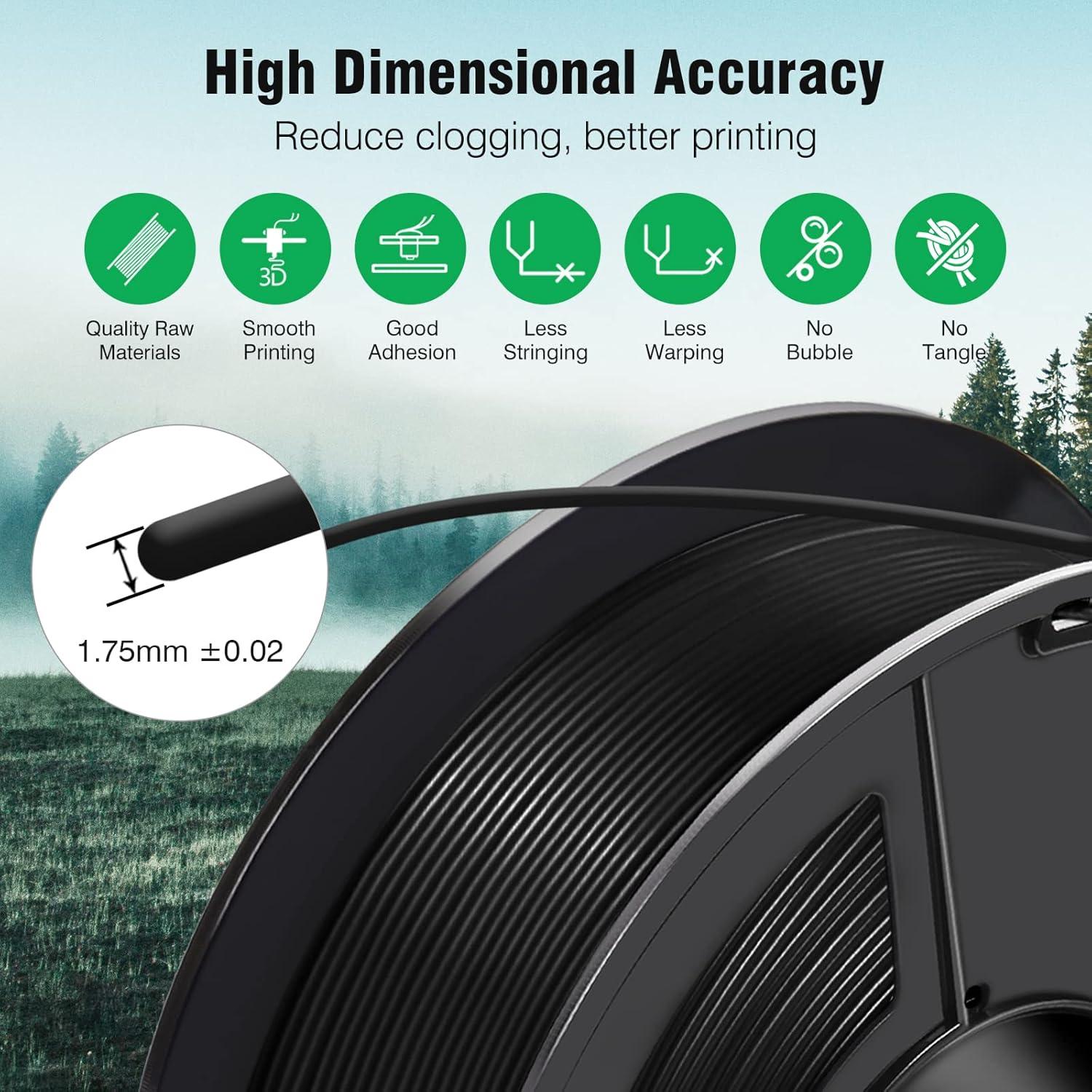 imageSUNLU ASA Filament 175mm UVRainHeat Resistant Tough 3D Printer Filament Great for Printing Outdoor Functional Mechanical Parts 1kg Spool 22lbs Black1000g Asa Black