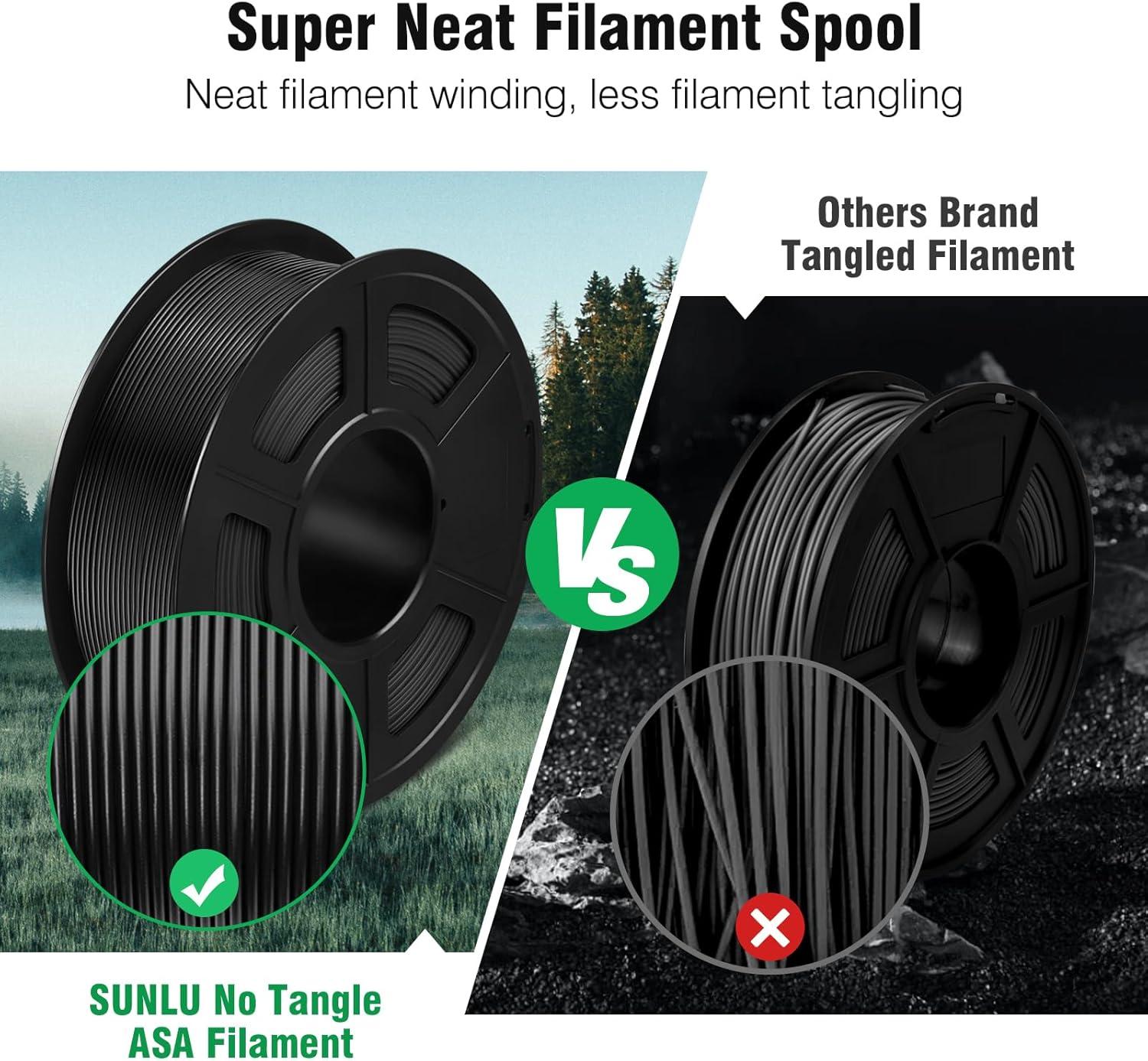 imageSUNLU ASA Filament 175mm UVRainHeat Resistant Tough 3D Printer Filament Great for Printing Outdoor Functional Mechanical Parts 1kg Spool 22lbs Black1000g Asa Black